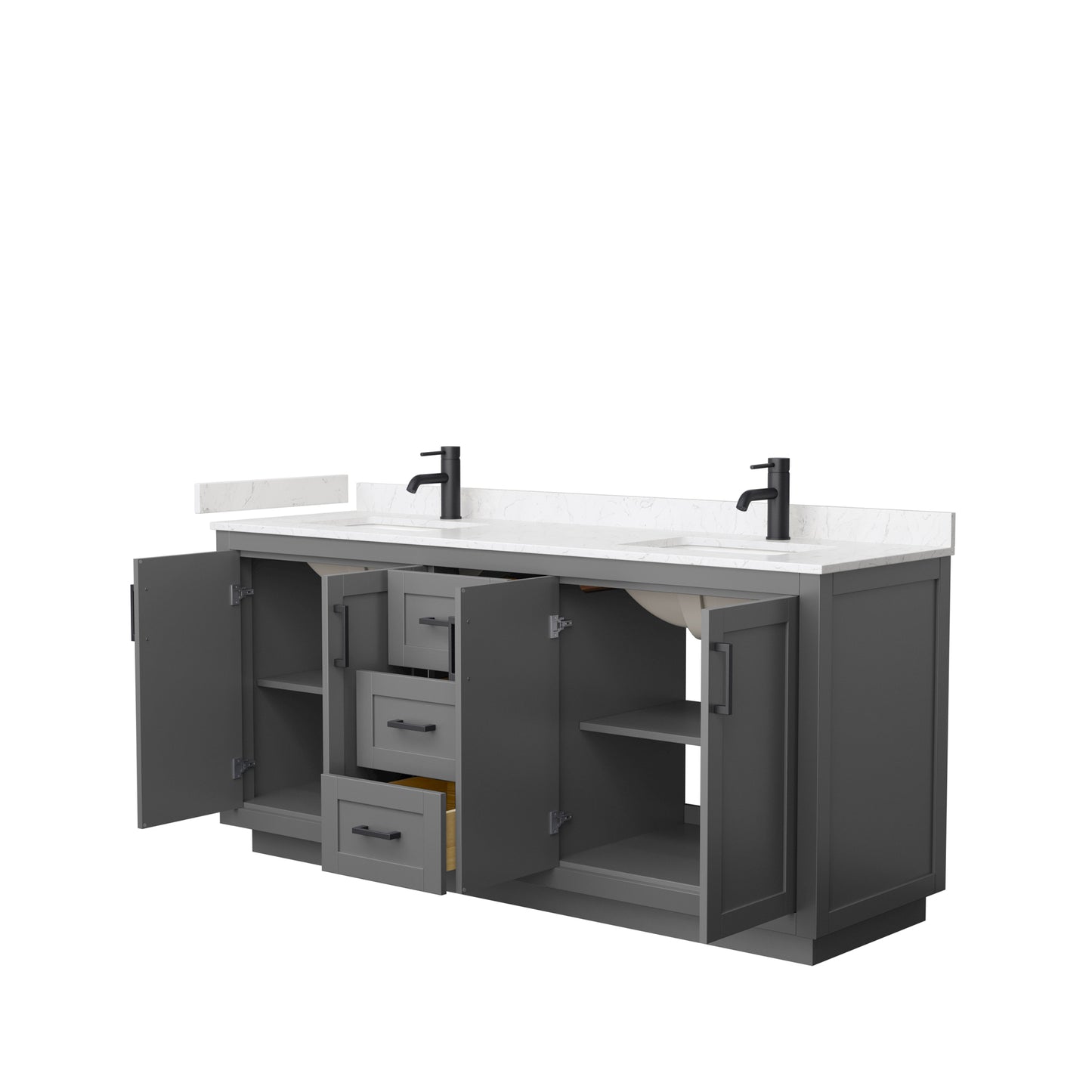 Miranda 72" Double Vanity in Dark Gray, Carrara Cultured Marble Top, Black Trim