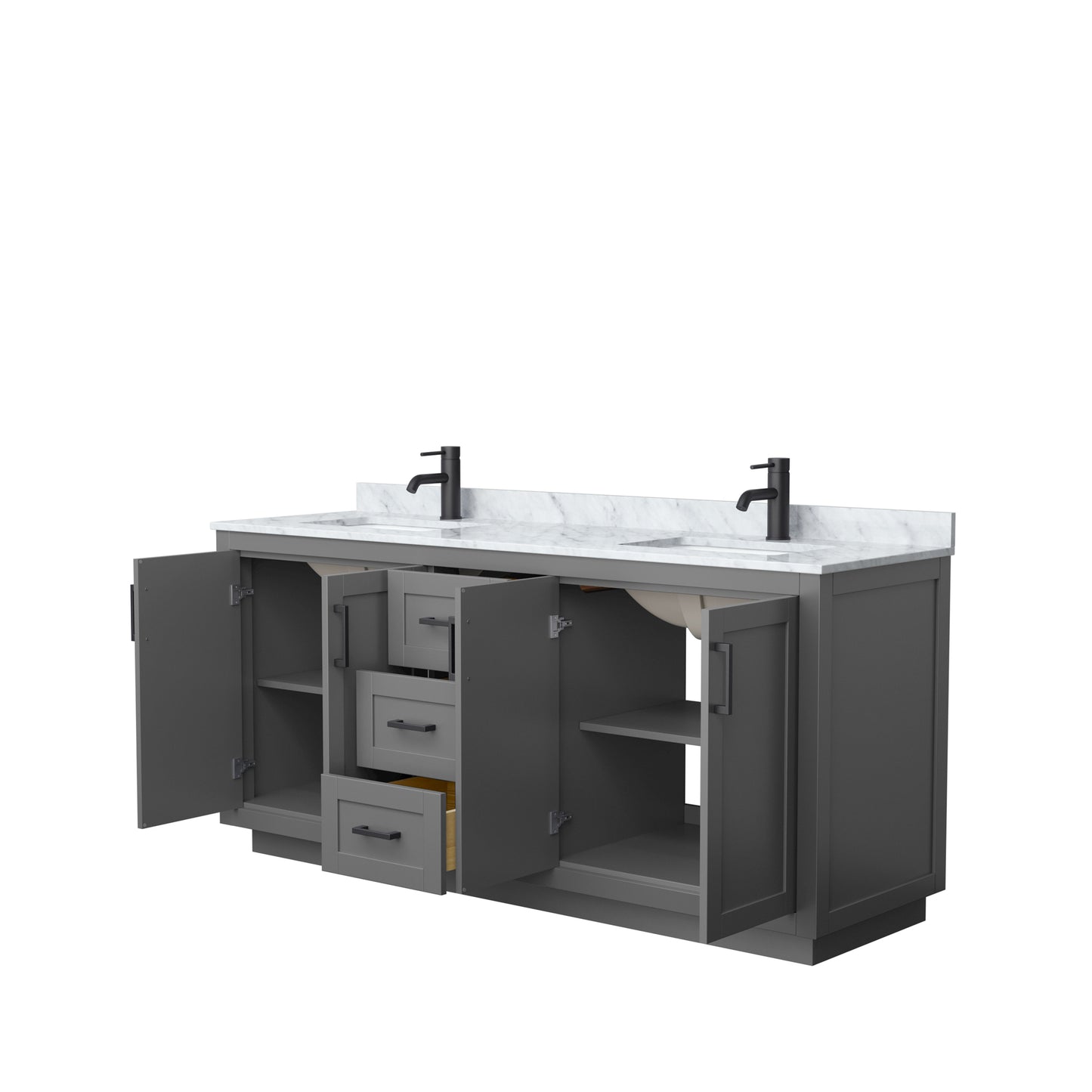 Miranda 72" Double Vanity in Dark Gray, Top, Square Sinks, Matte Black Trim