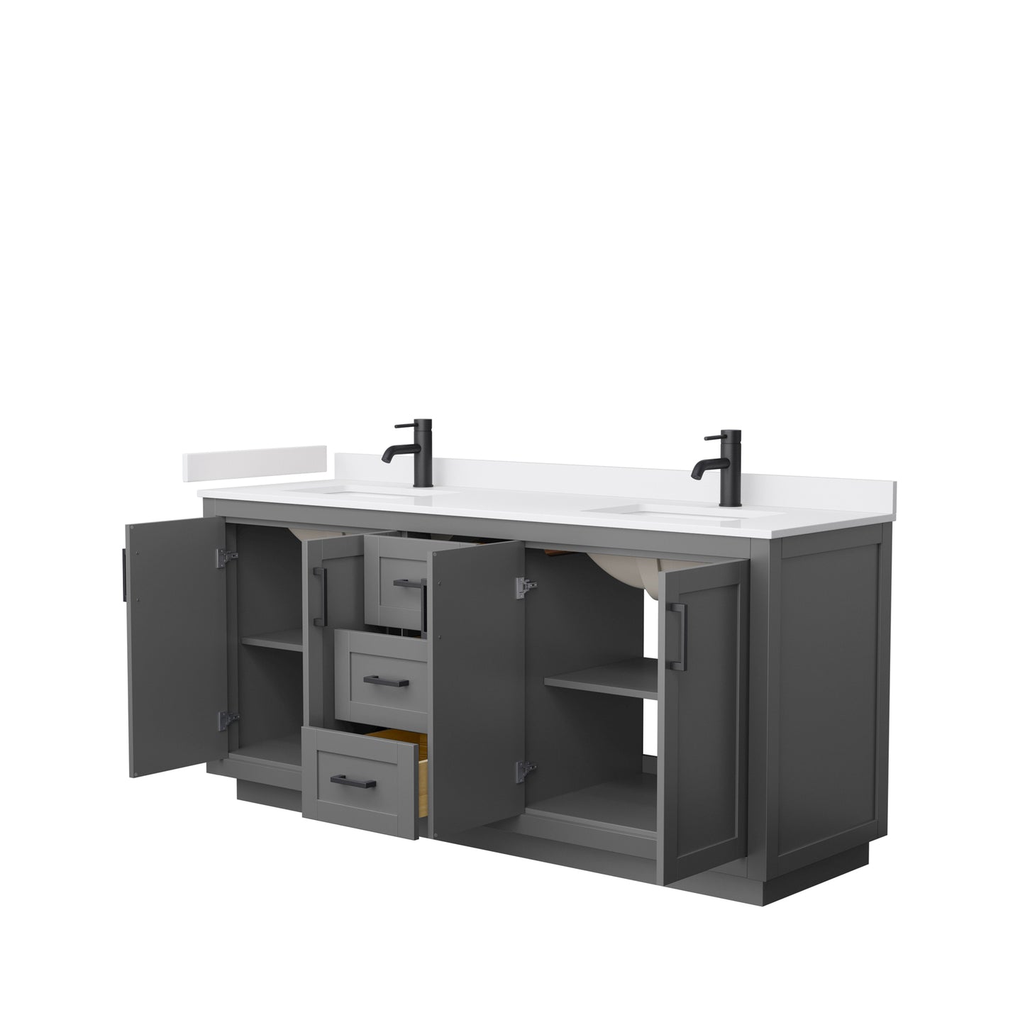 Miranda 72" Double Vanity in Dark Gray, White Cultured Marble Top, Black Trim