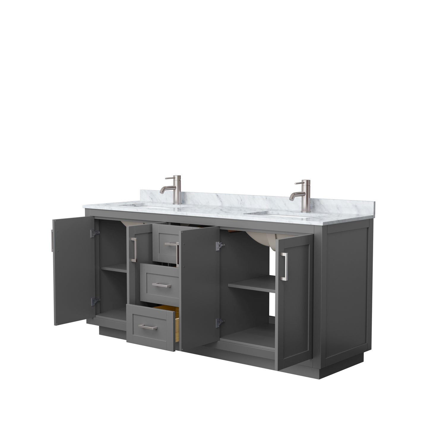 Miranda 72" Double Vanity in Dark Gray, Top, Square Sinks, Brushed Nickel Trim