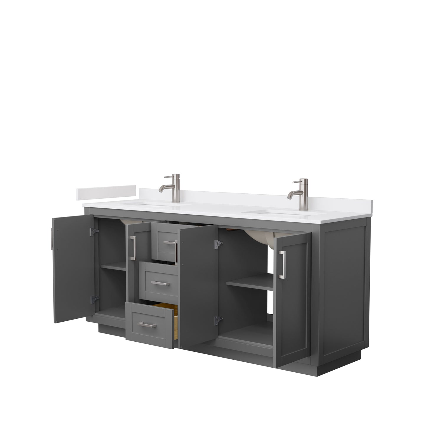 Miranda 72" Double Vanity in Dark Gray, White Cultured Marble Top, Nickel Trim