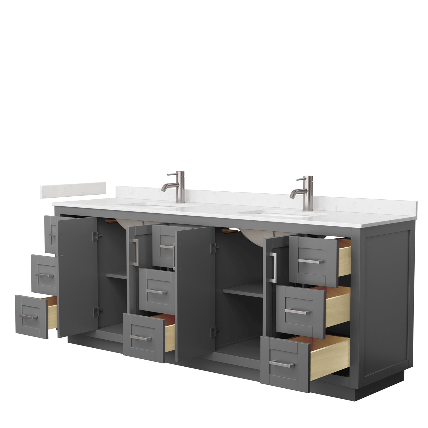 Miranda 84" Double Vanity in Dark Gray, Carrara Cultured Marble Top, Nickel Trim