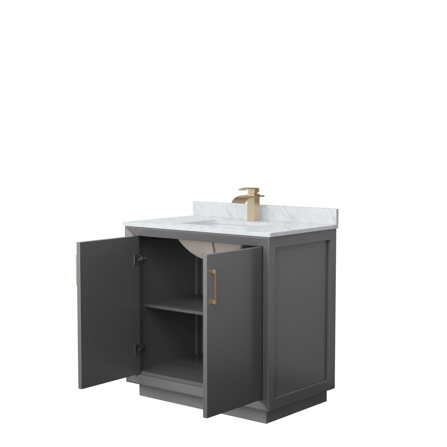 Strada 36" Single Vanity in Gray, White Carrara Marble Top, Sink, Bronze Trim
