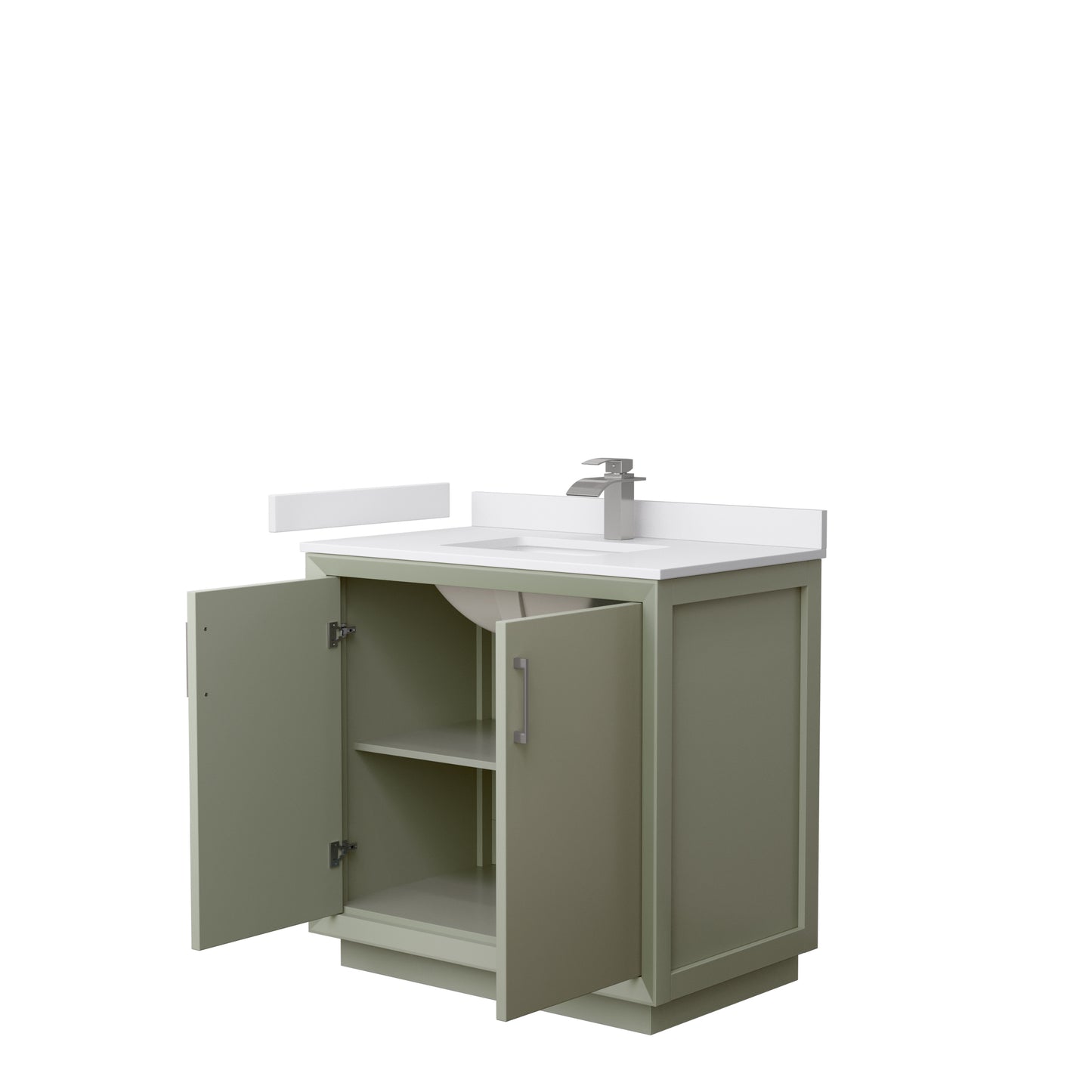 Strada 36" Single Vanity in Green, White Marble Top, Sink, Nickel Trim