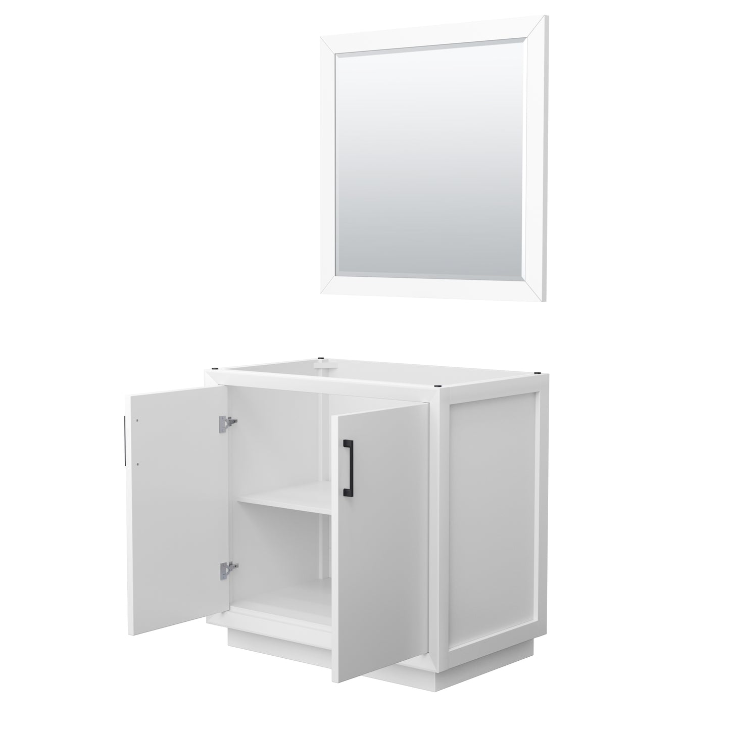 Strada 36 Inch Single Vanity in White, Matte Black Trim, 34 Inch Mirror
