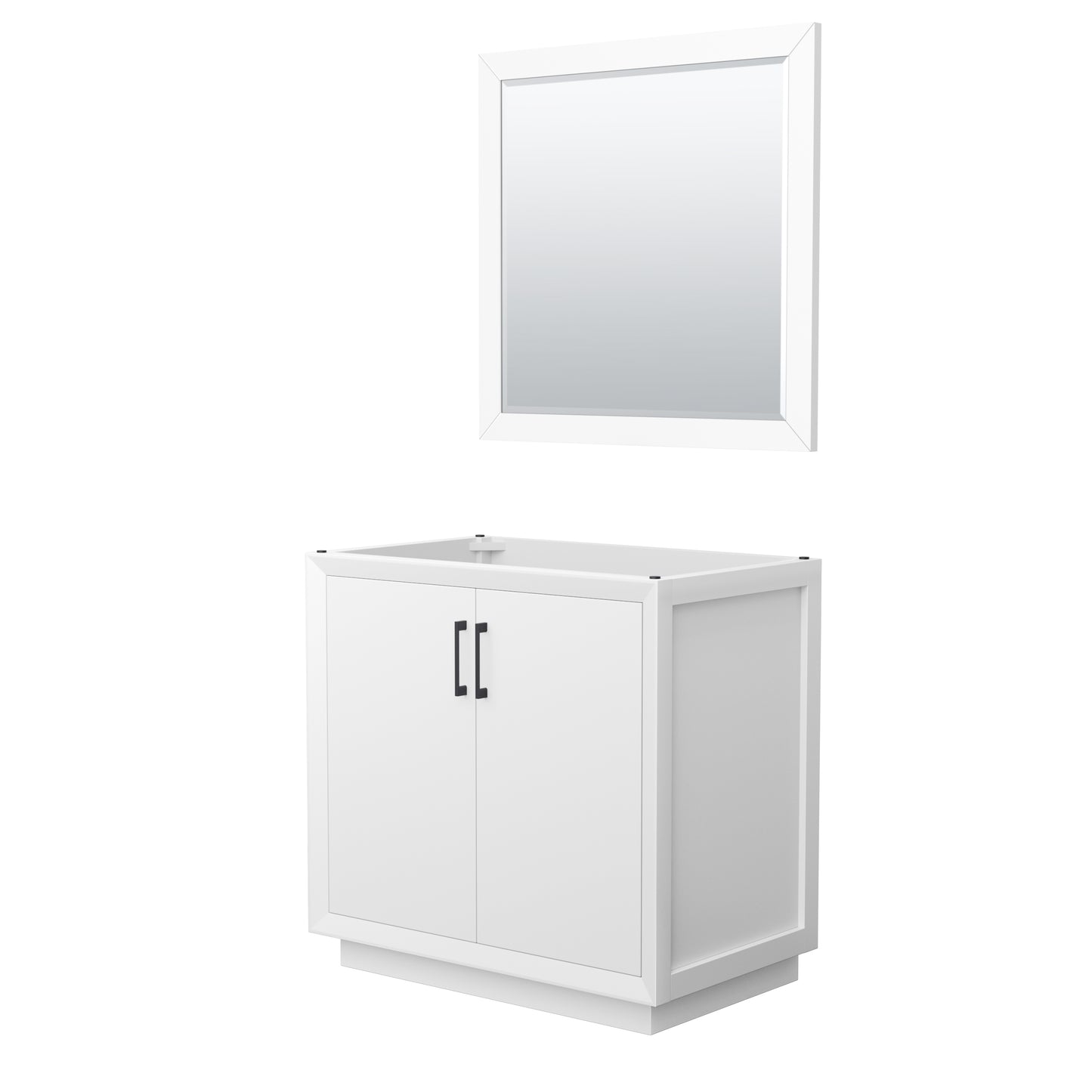Strada 36 Inch Single Vanity in White, Matte Black Trim, 34 Inch Mirror