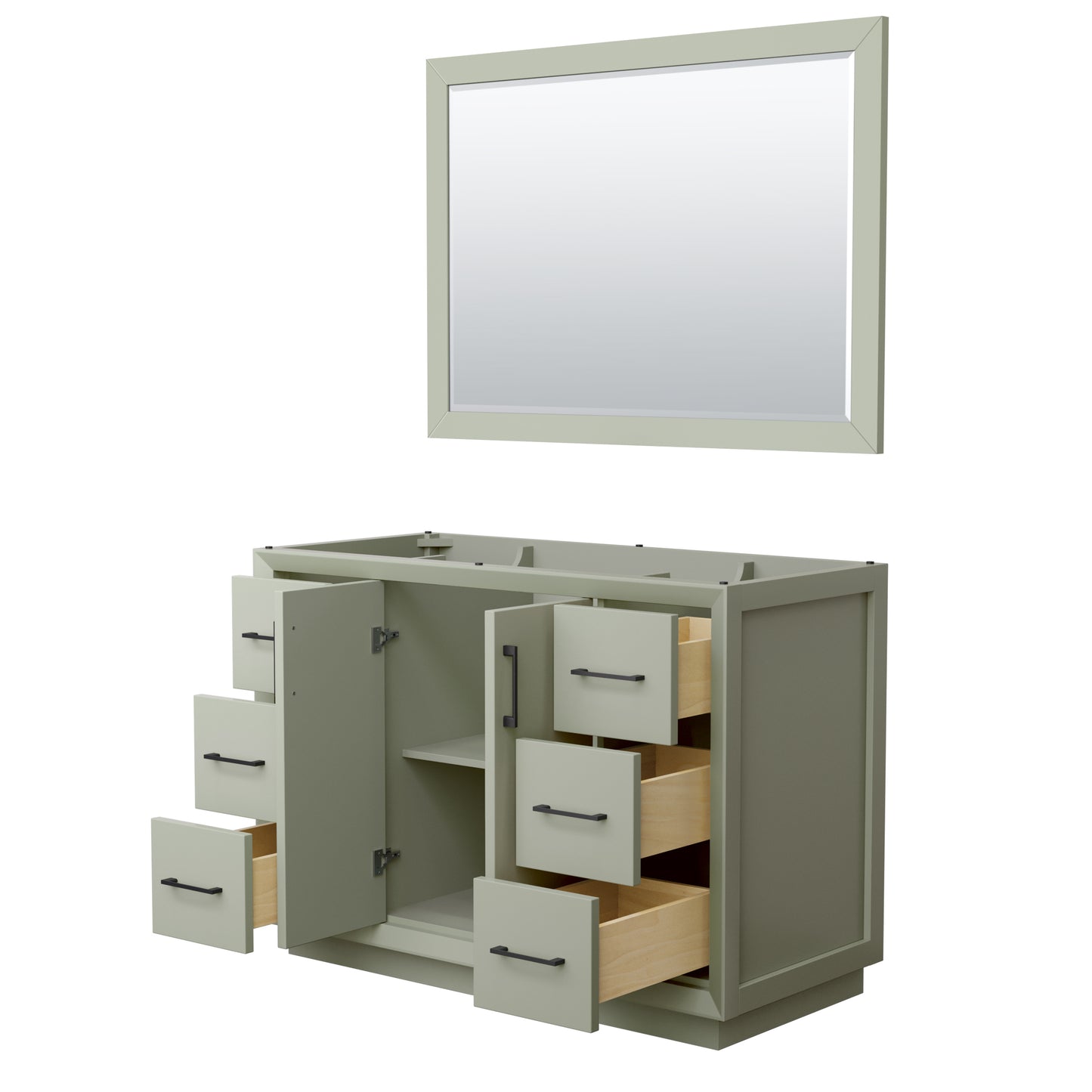 Strada 48 Inch Single Vanity in Light Green, Matte Black Trim, 46 Inch Mirror