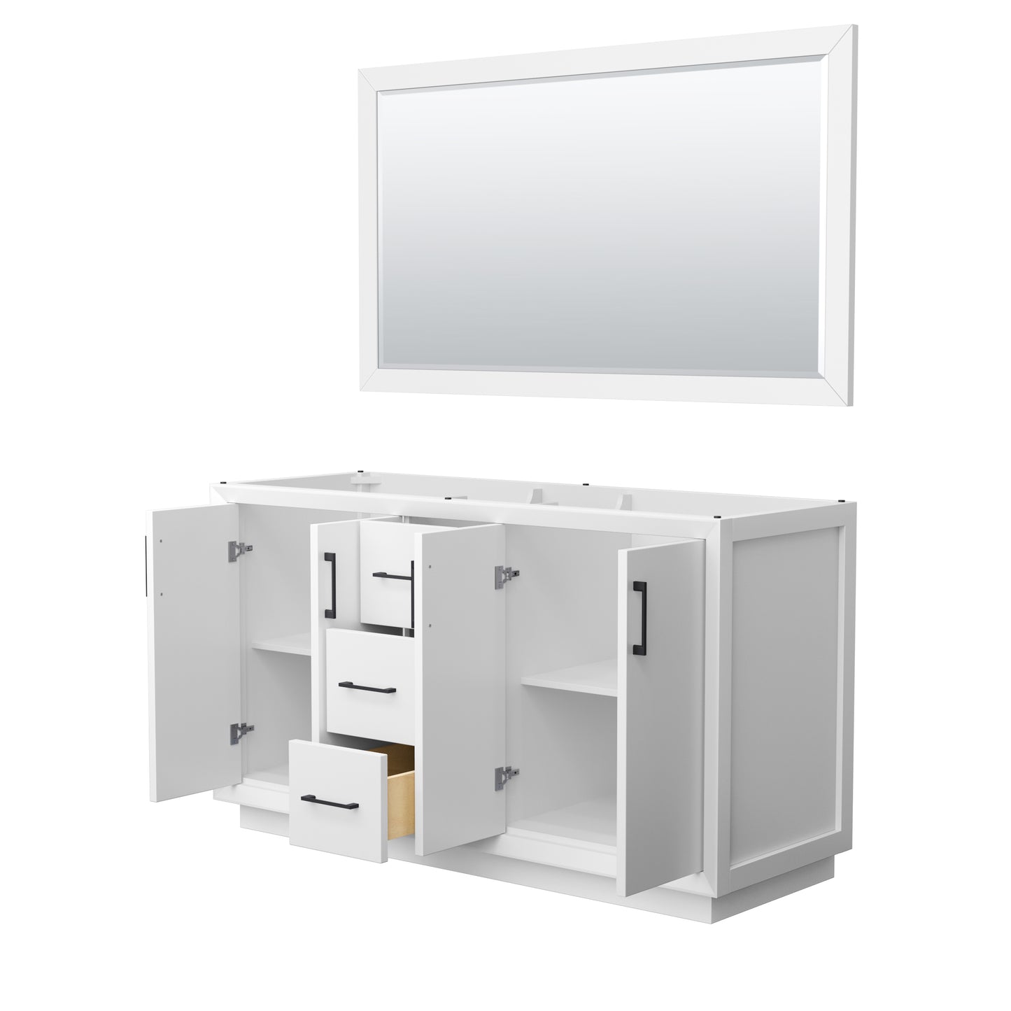 Strada 60 Inch Double Vanity in White, Matte Black Trim, 58 Inch Mirror