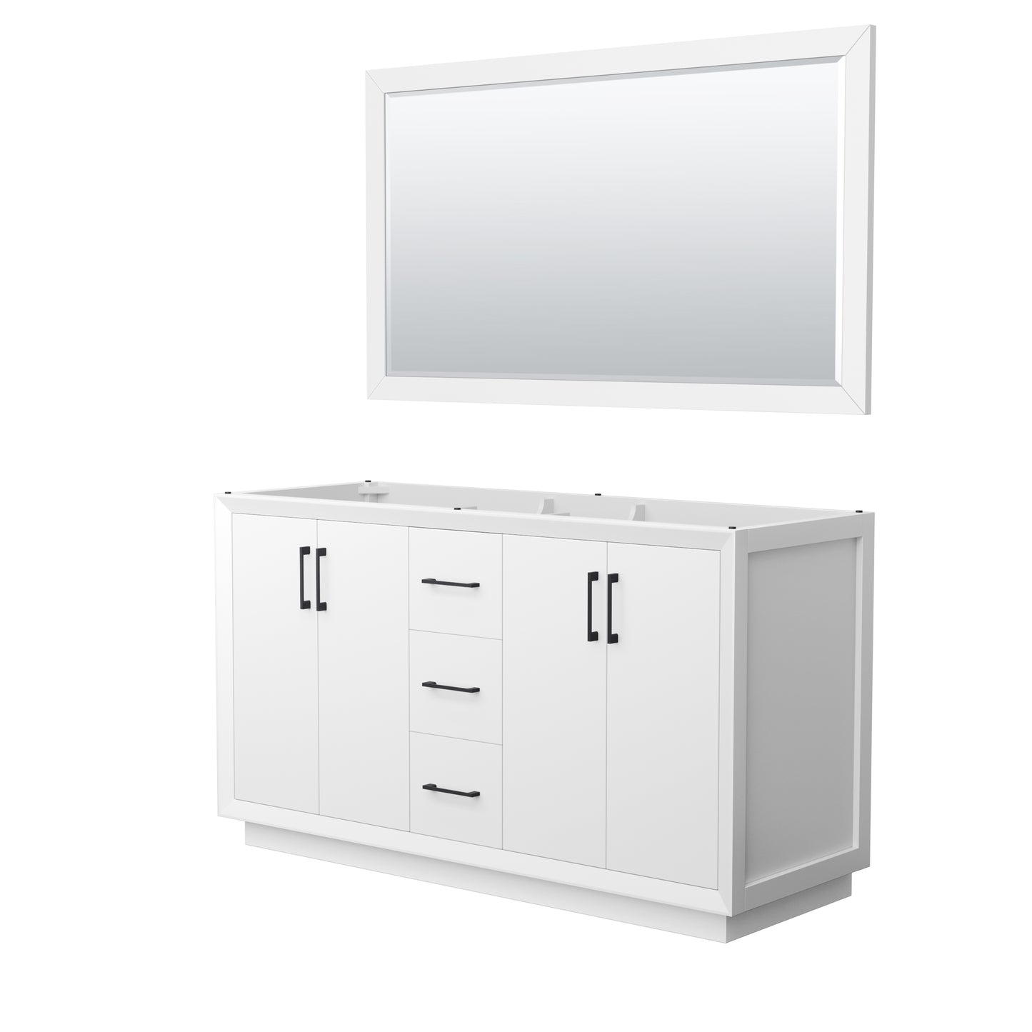 Strada 60 Inch Double Vanity in White, Matte Black Trim, 58 Inch Mirror