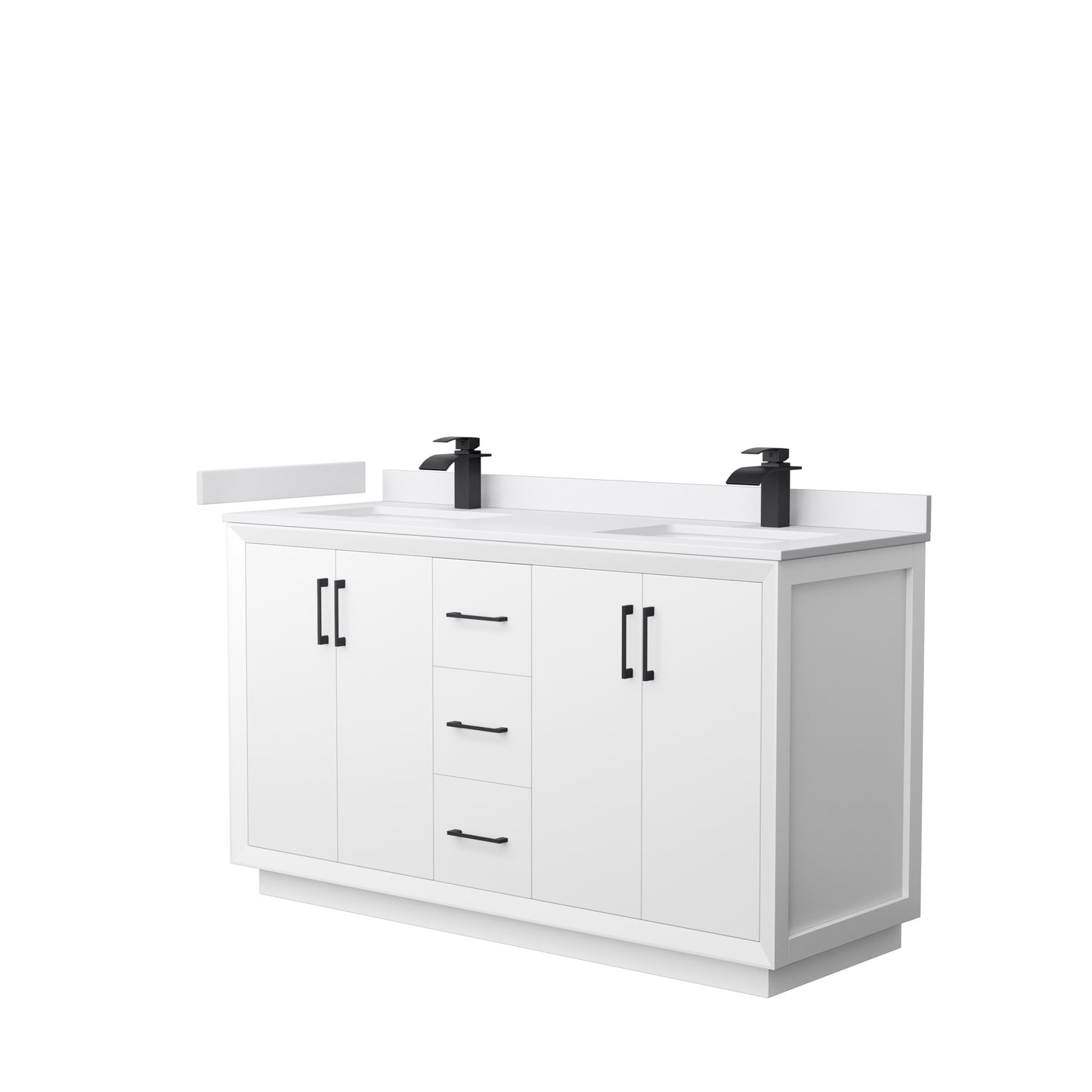 Strada 60" Double Vanity in White, White Marble Top, Sink, Black Trim