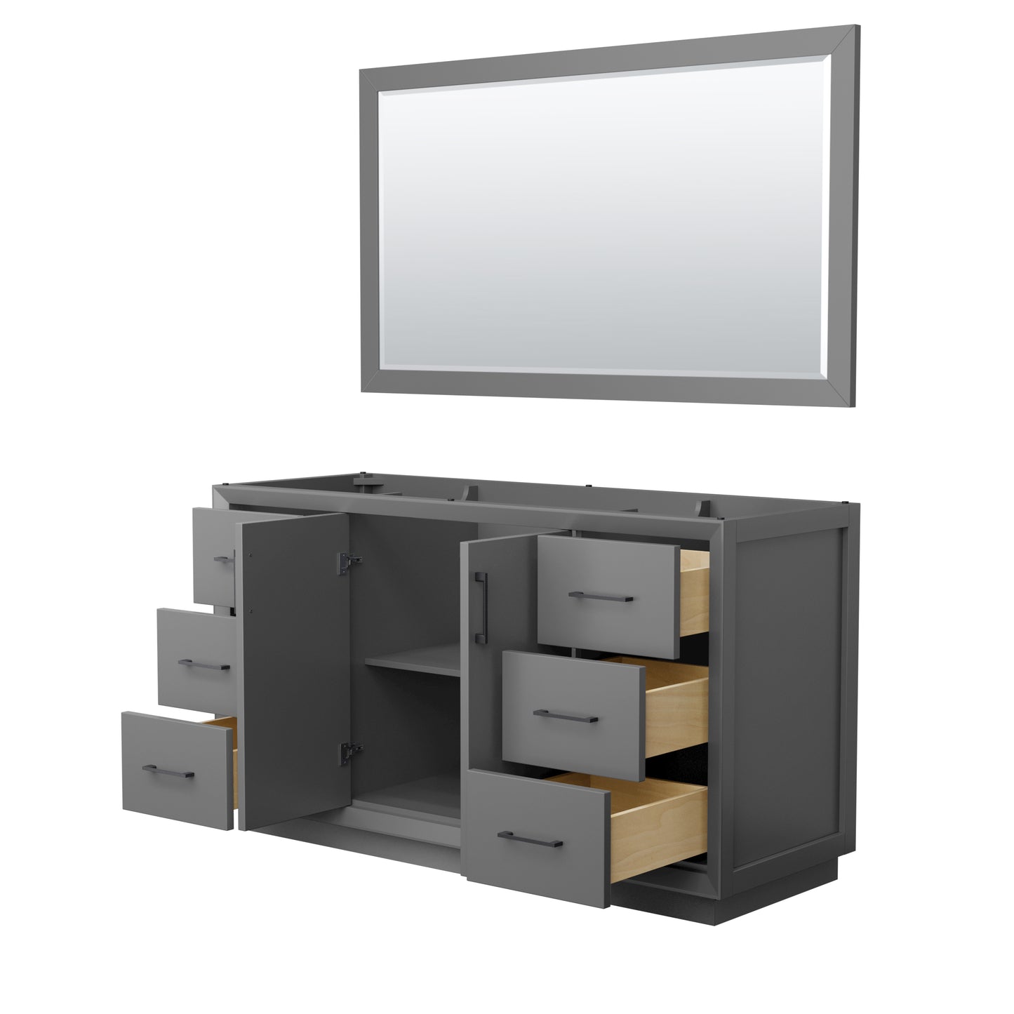 Strada 60 Inch Single Vanity in Dark Gray, Matte Black Trim, 58 Inch Mirror