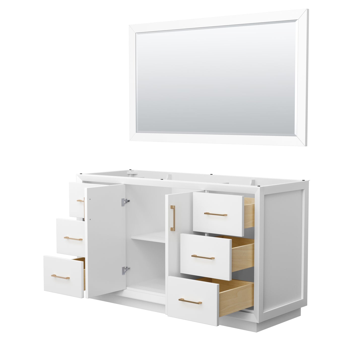Strada 60 Inch Single Vanity in White, Satin Bronze Trim, 58 Inch Mirror