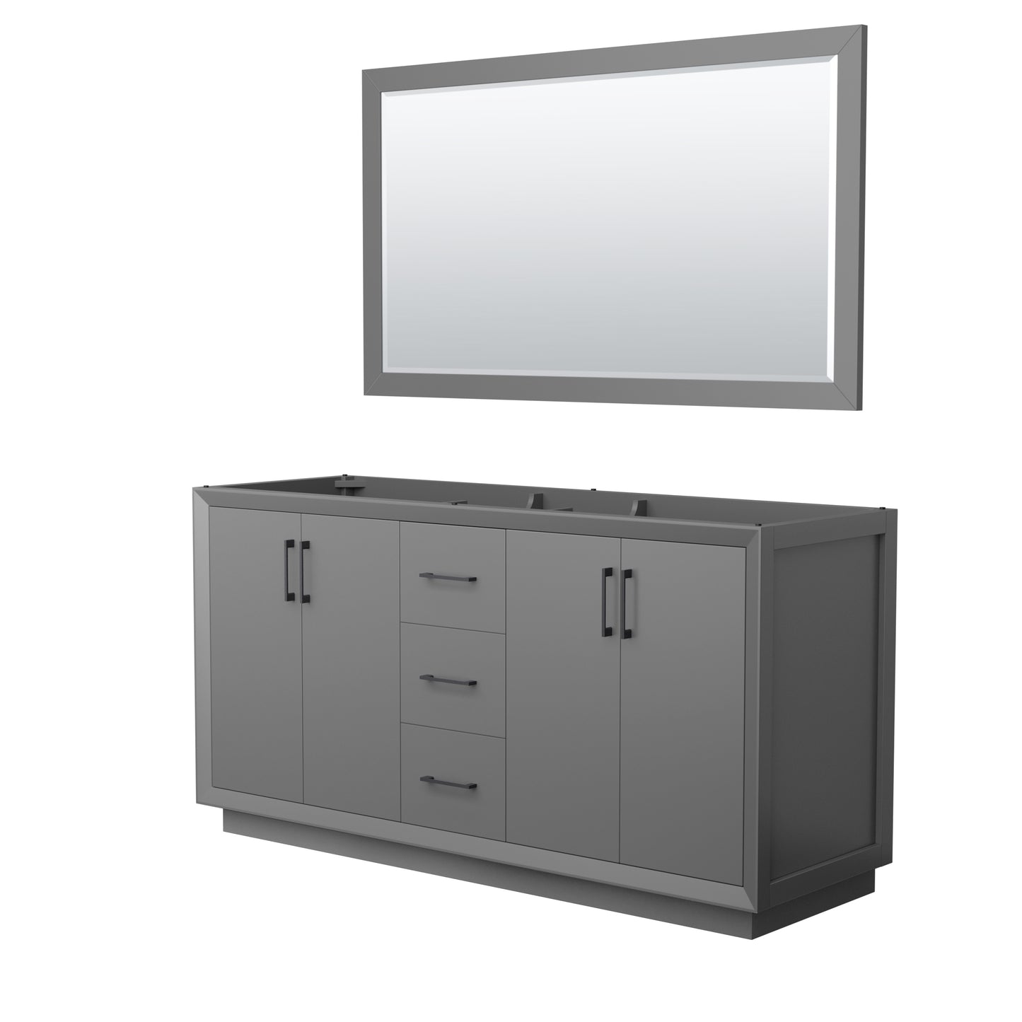 Strada 66 Inch Double Vanity in Dark Gray, Matte Black Trim, 58 Inch Mirror