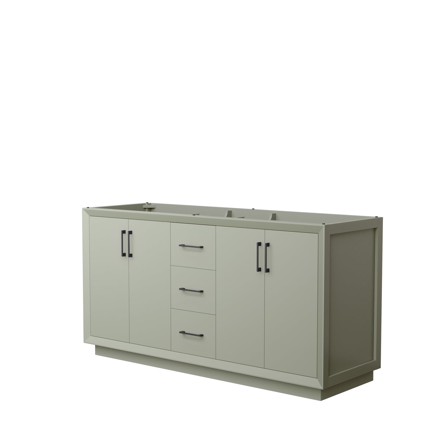 Strada 66 Inch Double Vanity in Light Green, No Countertop, Matte Black Trim