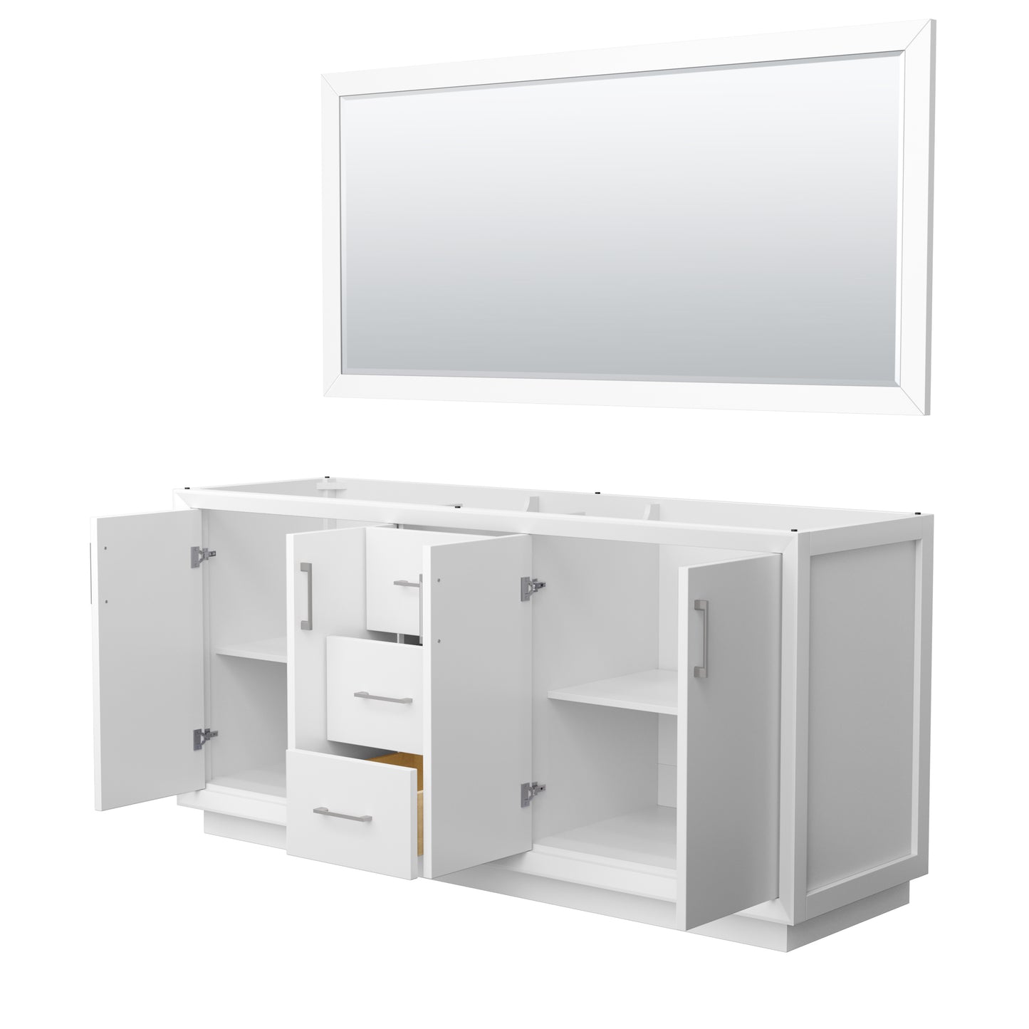 Strada 72 Inch Double Vanity in White, Brushed Nickel Trim, 70 Inch Mirror