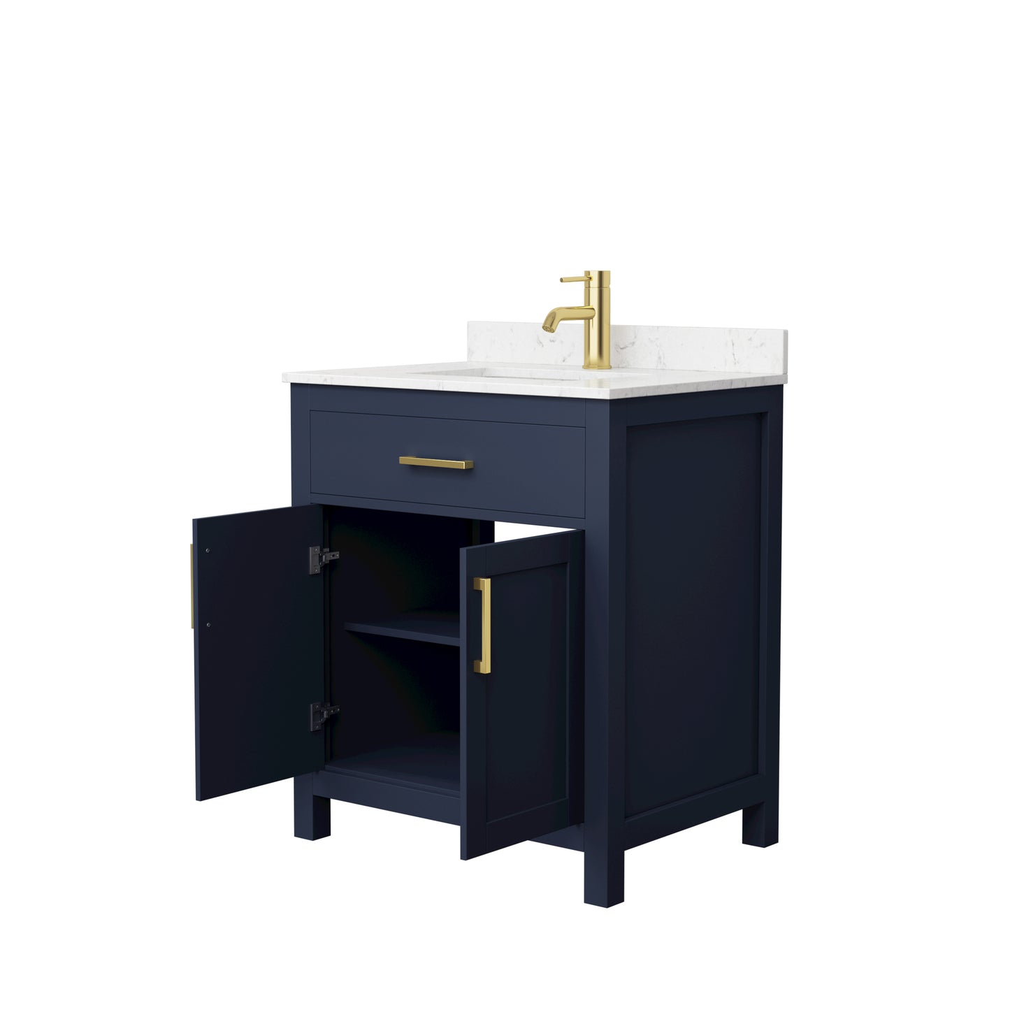 Beckett 30" Single Vanity in Dark Blue, Carrara Cultured Marble Top, Gold Trim