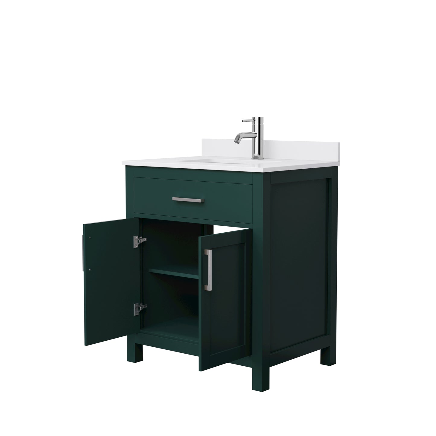 Beckett 30" Single Vanity in Green, White Cultured Marble Top, Nickel Trim