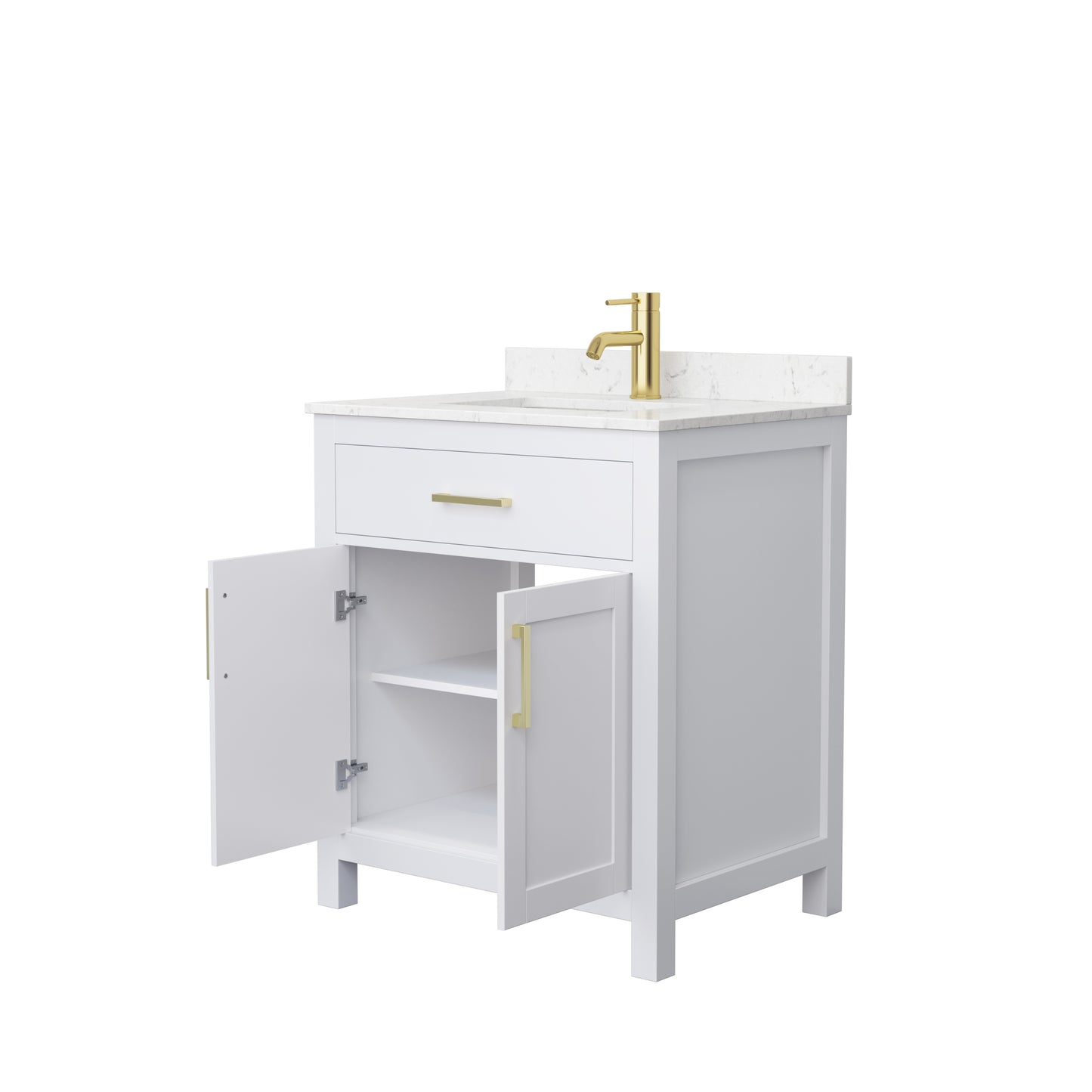 Beckett 30" Single Vanity in White, Carrara Cultured Marble Top, Gold Trim