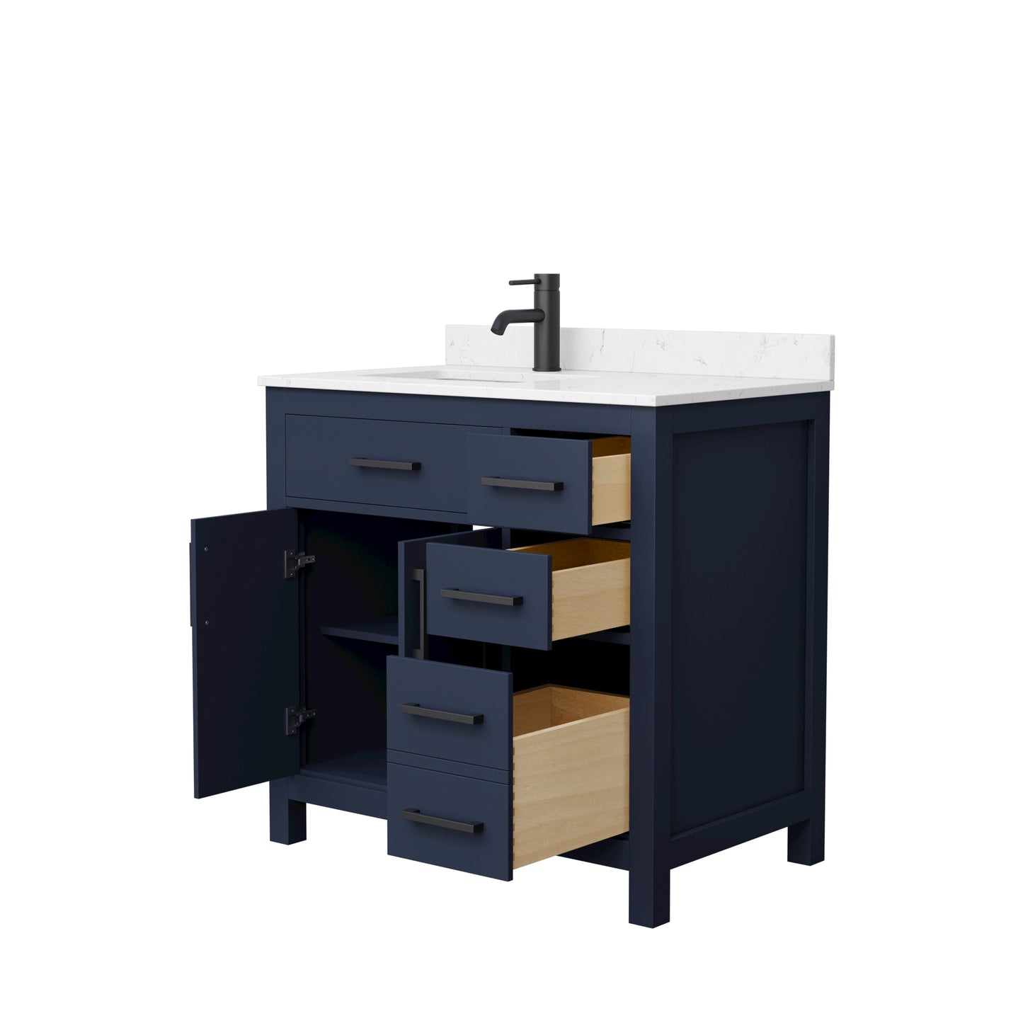 Beckett 36" Single Vanity in Dark Blue, Carrara Cultured Marble Top, Black Trim