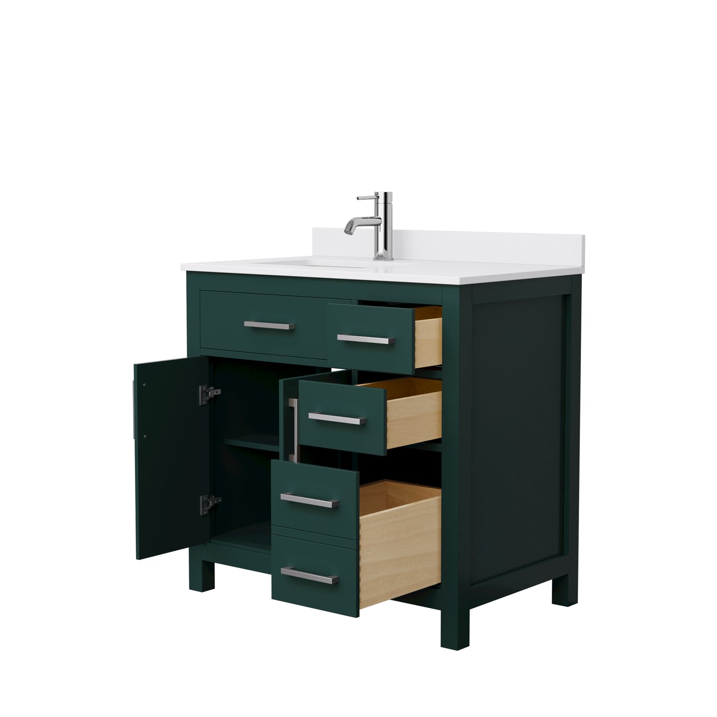 Beckett 36" Single Vanity in Green, White Cultured Marble Top, Nickel Trim