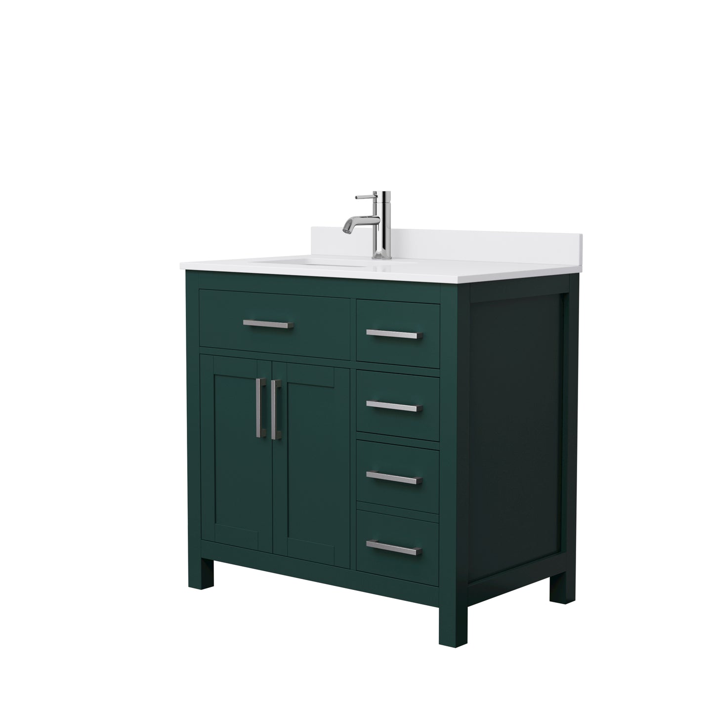 Beckett 36" Single Vanity in Green, White Cultured Marble Top, Nickel Trim