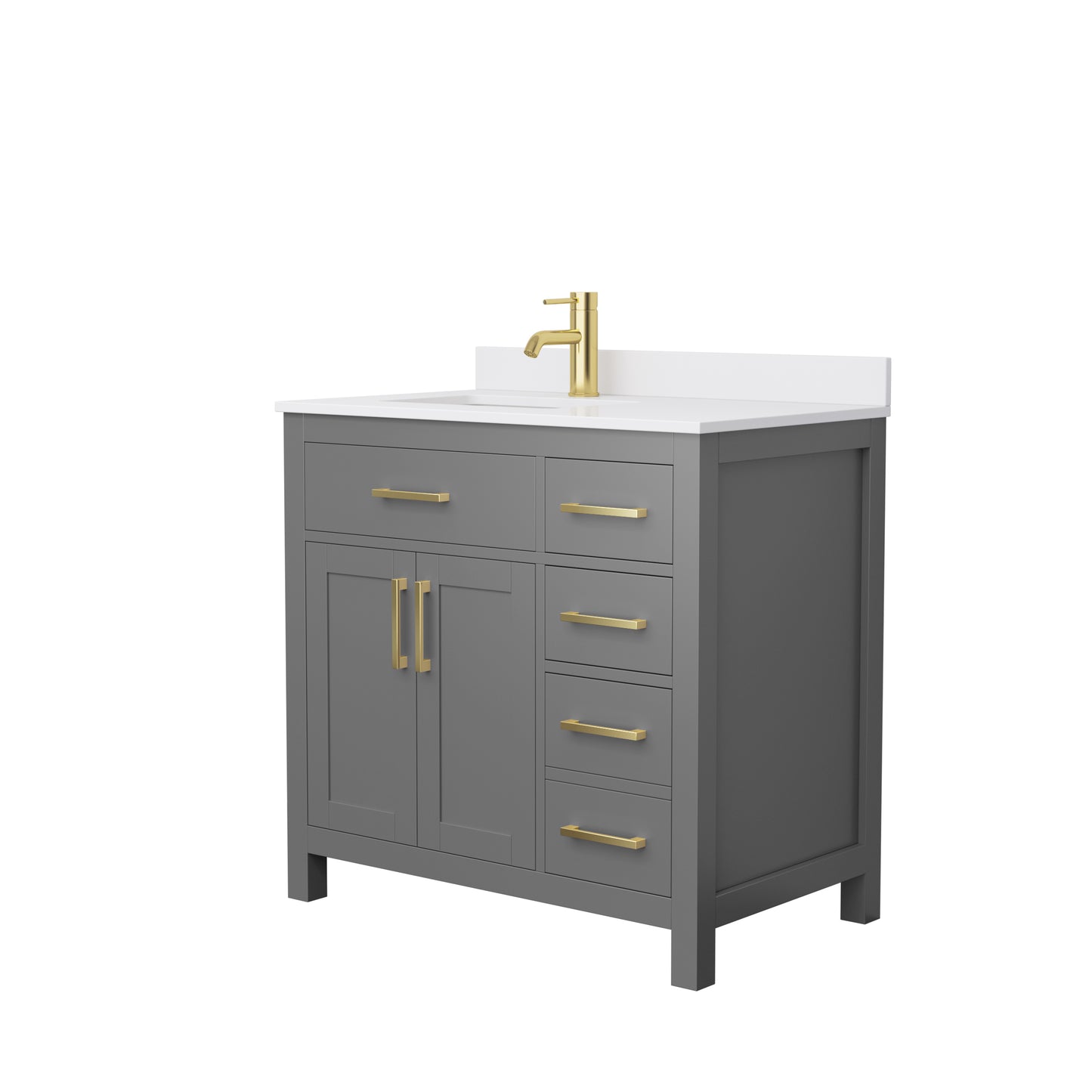 Beckett 36" Single Vanity in Dark Gray, White Cultured Marble Top, Gold Trim