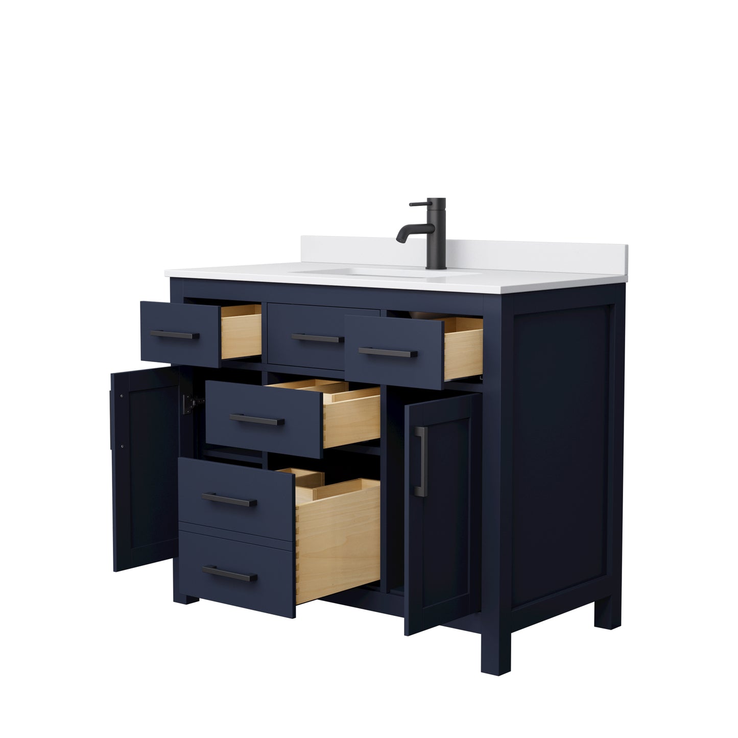 Beckett 42" Single Vanity in Dark Blue, White Cultured Marble Top, Black Trim