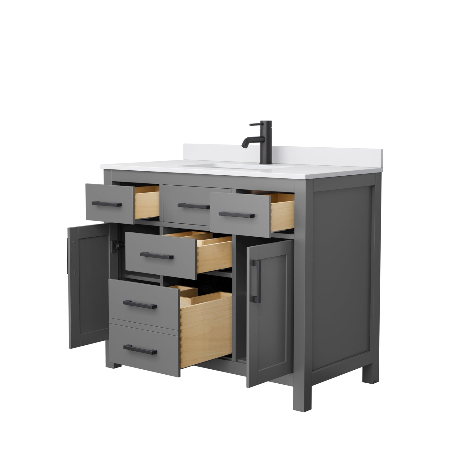 Beckett 42" Single Vanity in Dark Gray, White Cultured Marble Top, Black Trim
