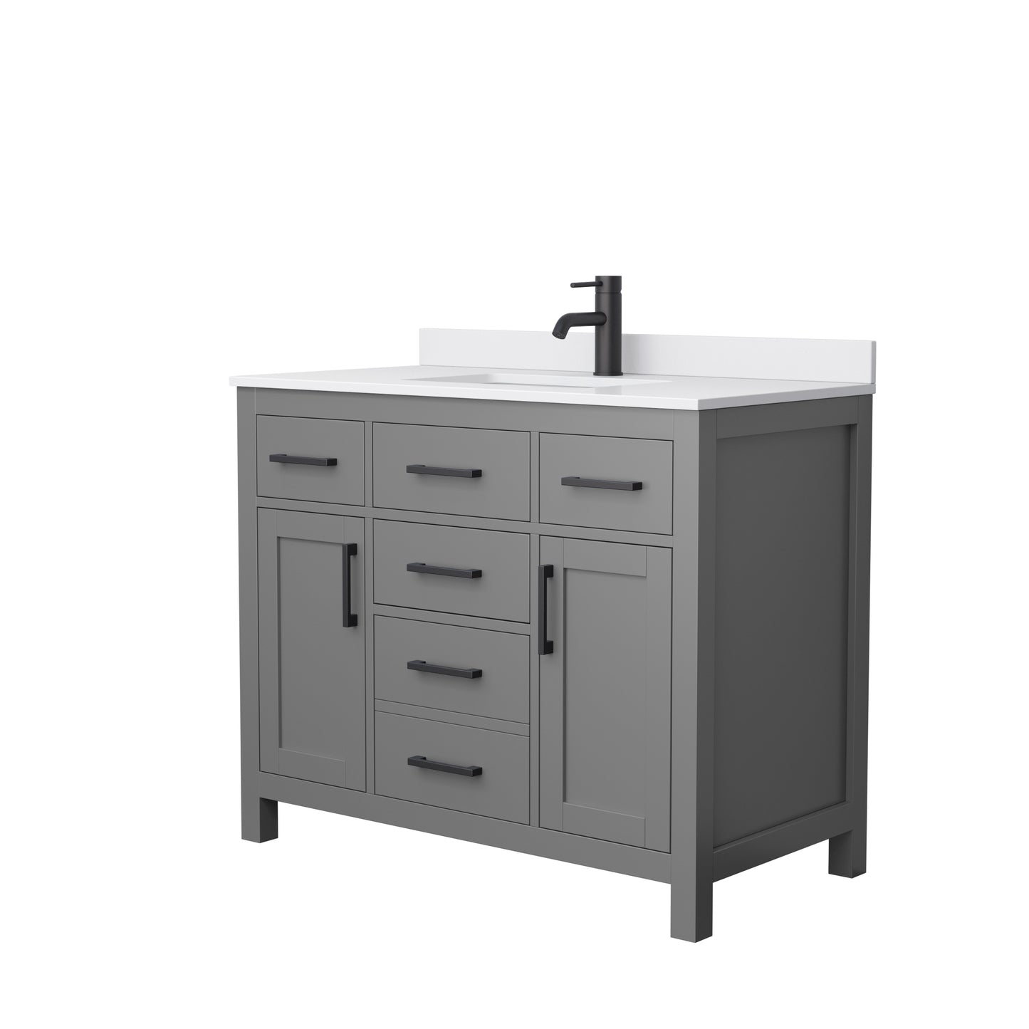 Beckett 42" Single Vanity in Dark Gray, White Cultured Marble Top, Black Trim