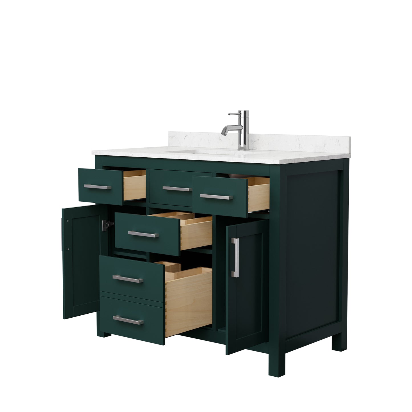 Beckett 42" Single Vanity in Green, Carrara Cultured Marble Top, Nickel Trim