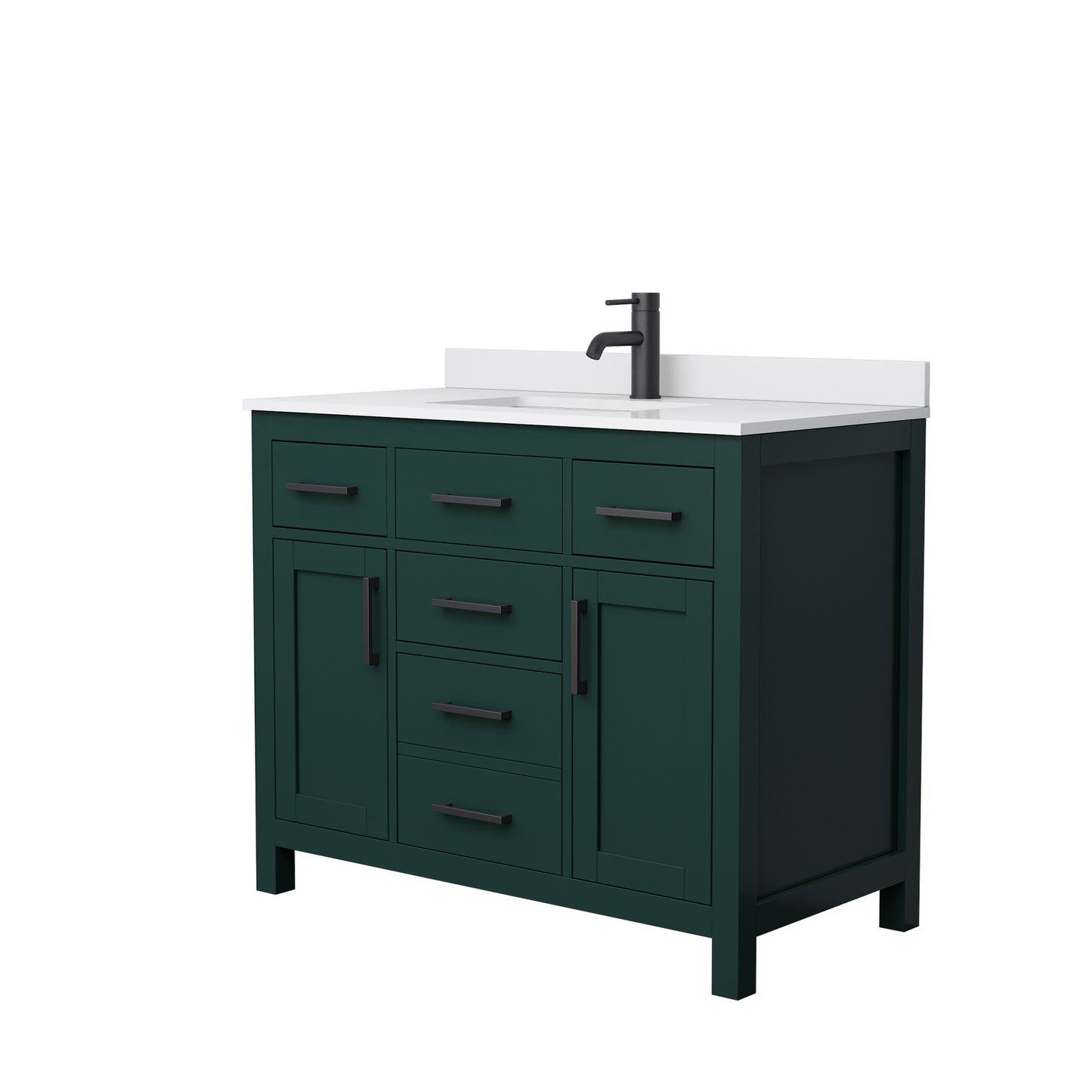 Beckett 42" Single Vanity in Green, White Cultured Marble Top, Black Trim