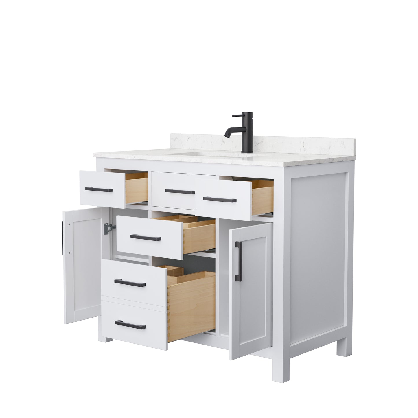 Beckett 42" Single Vanity in White, Carrara Cultured Marble Top, Black Trim