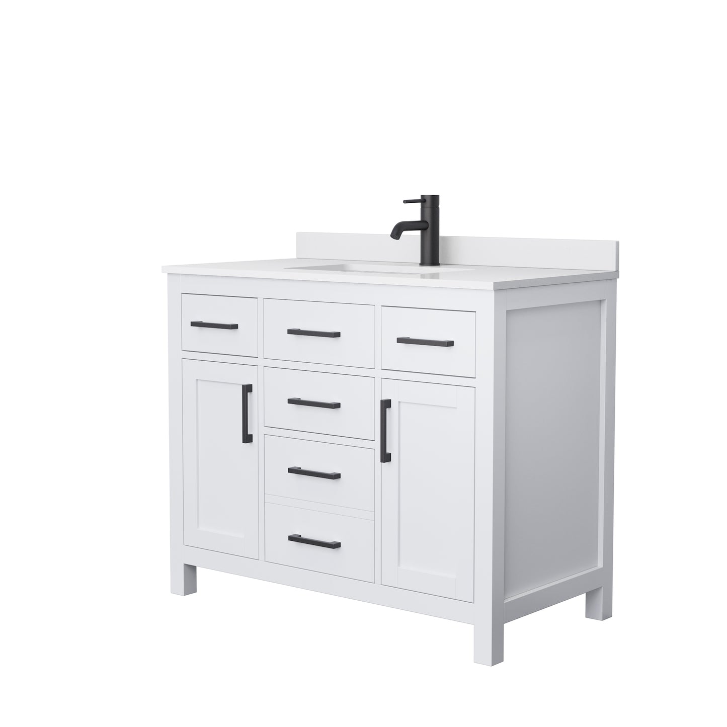Beckett 42" Single Vanity in White, White Cultured Marble Top, Black Trim