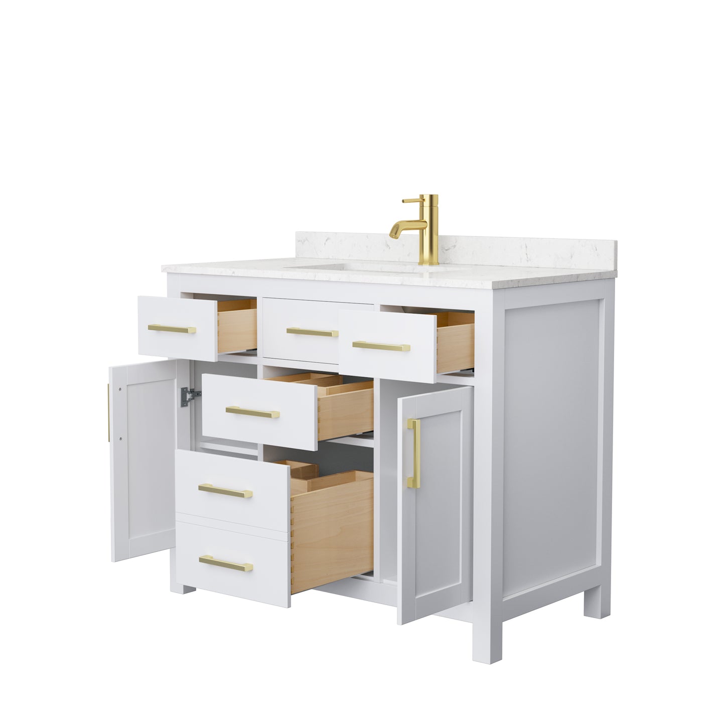 Beckett 42" Single Vanity in White, Carrara Cultured Marble Top, Gold Trim