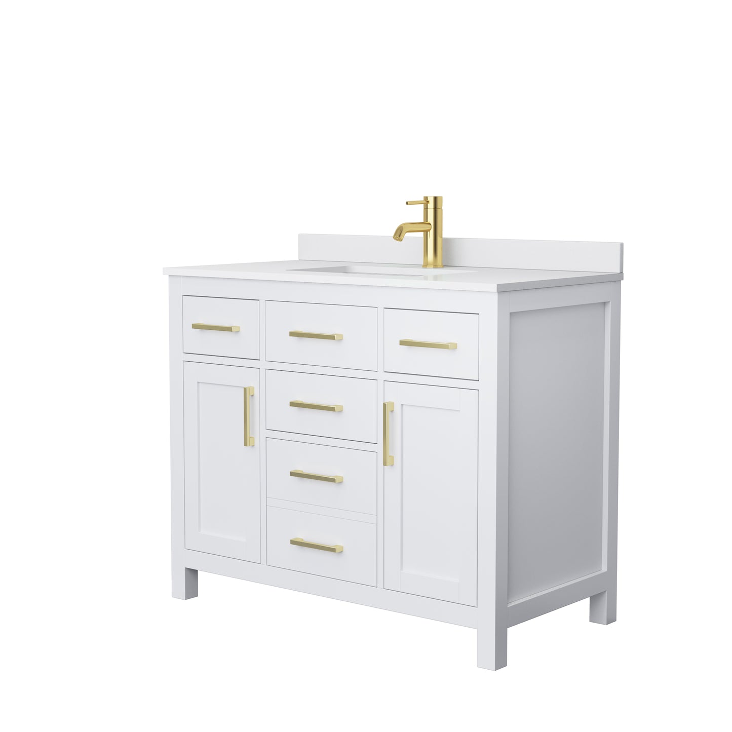 Beckett 42" Single Vanity in White, White Cultured Marble Top, Gold Trim