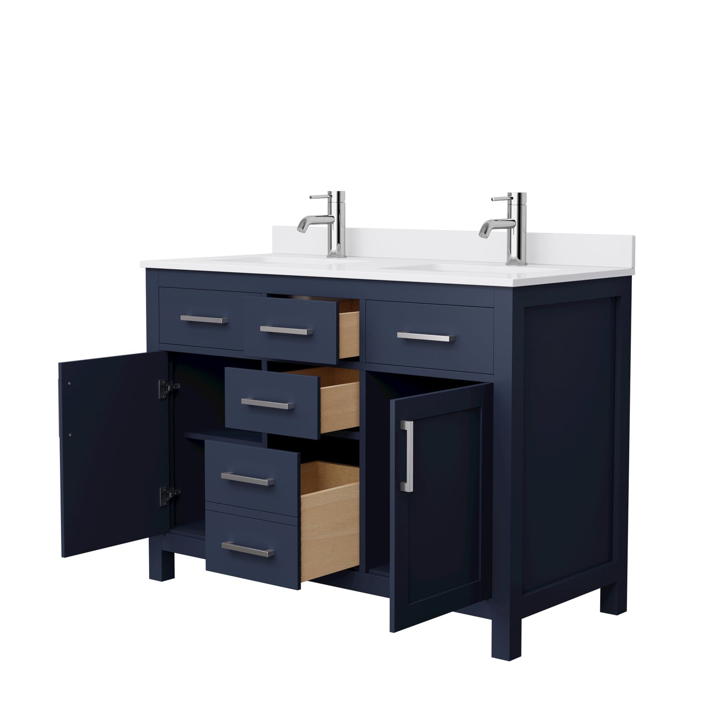 Beckett 48" Double Vanity in Dark Blue, White Cultured Marble Top, Nickel Trim