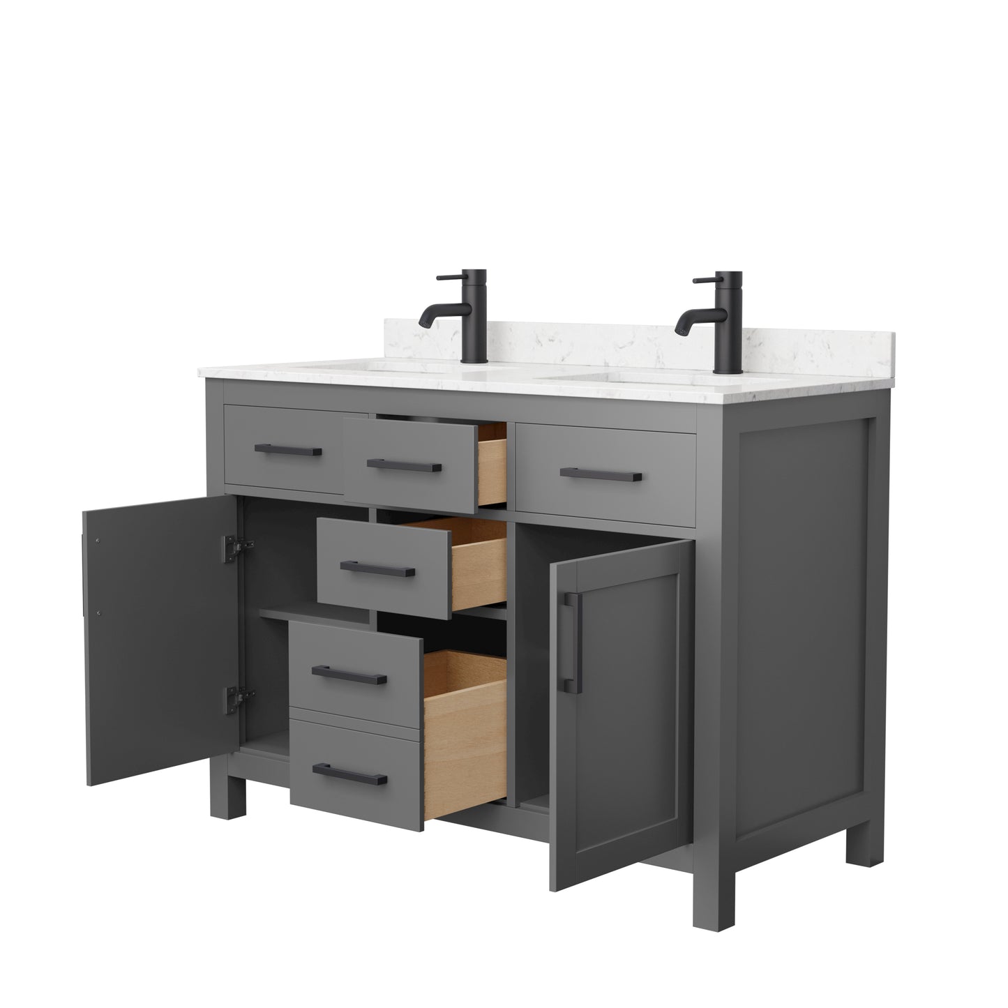 Beckett 48" Double Vanity in Dark Gray, Carrara Cultured Marble Top, Black Trim