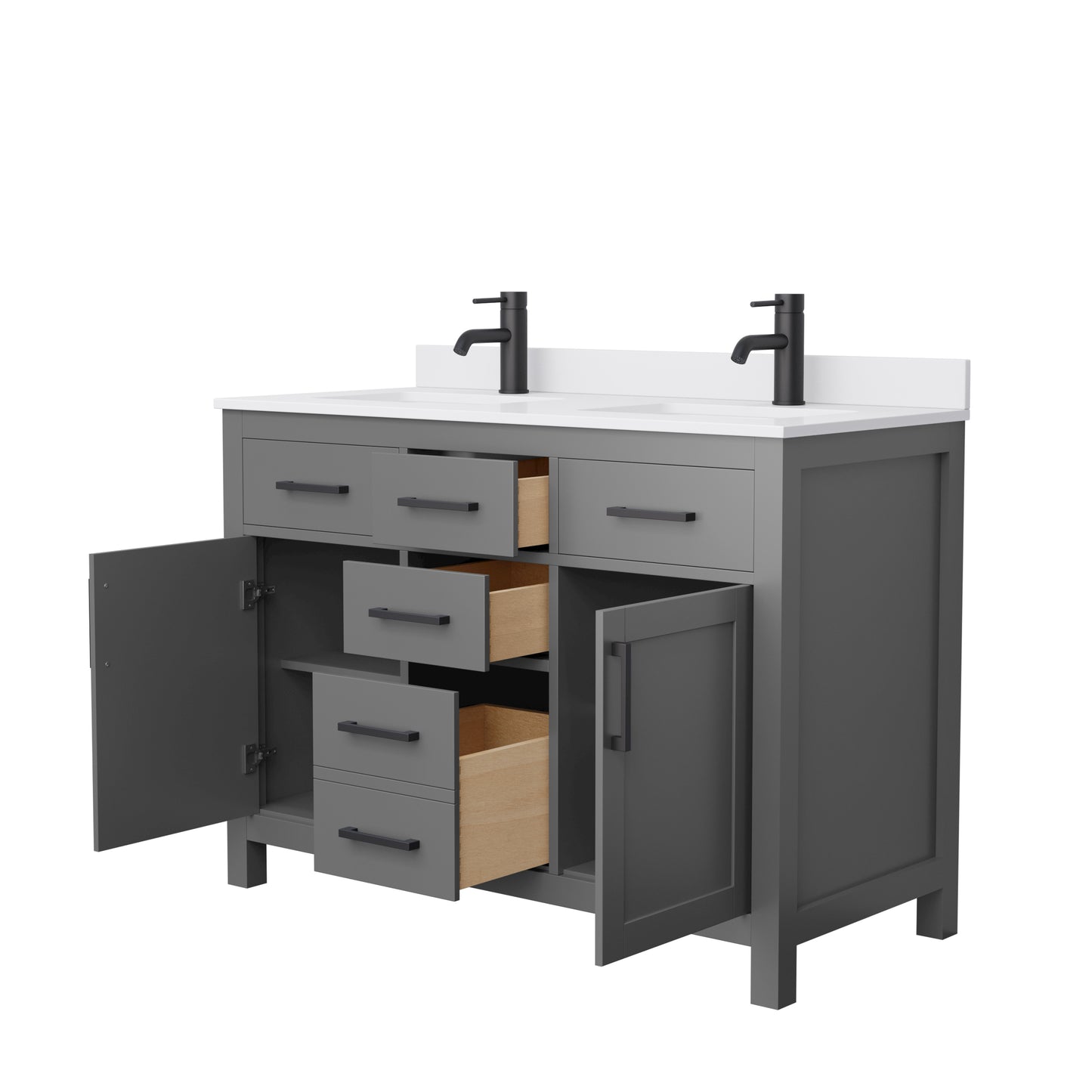 Beckett 48" Double Vanity in Dark Gray, White Cultured Marble Top, Black Trim