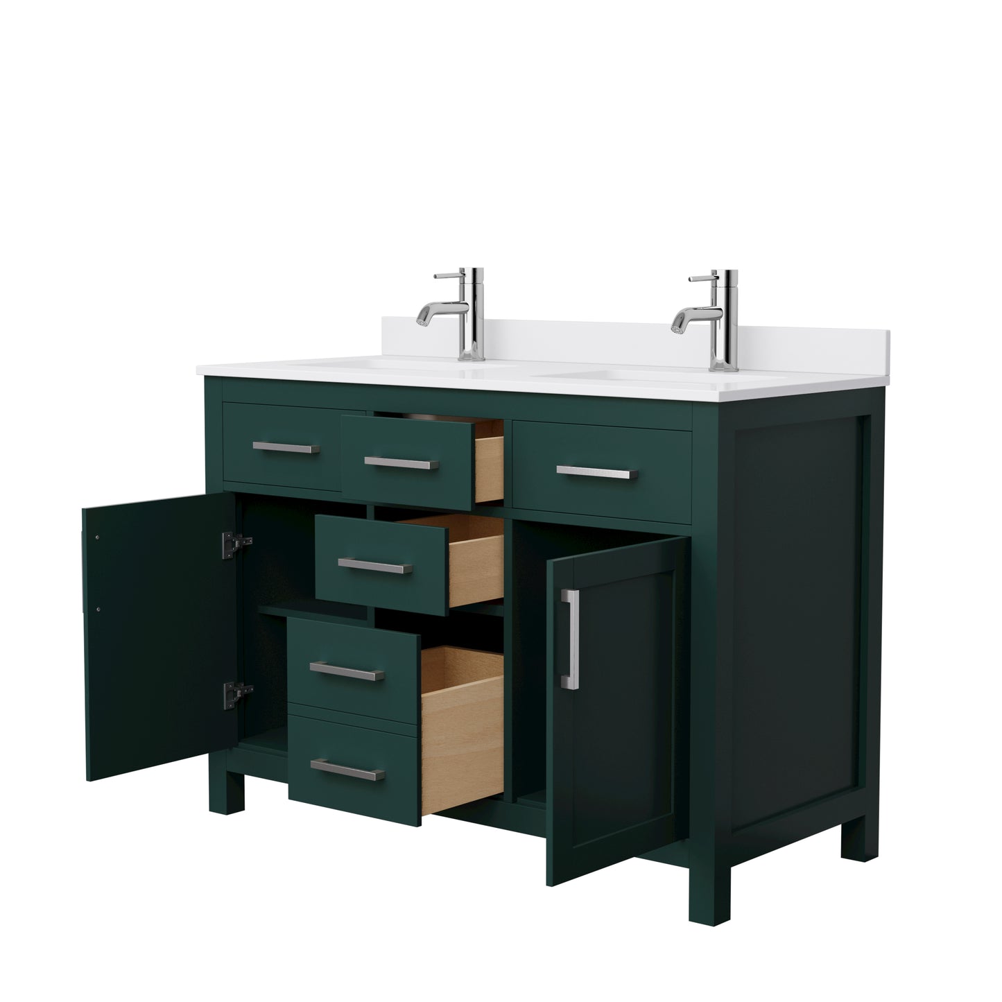 Beckett 48" Double Vanity in Green, White Cultured Marble Top, Nickel Trim