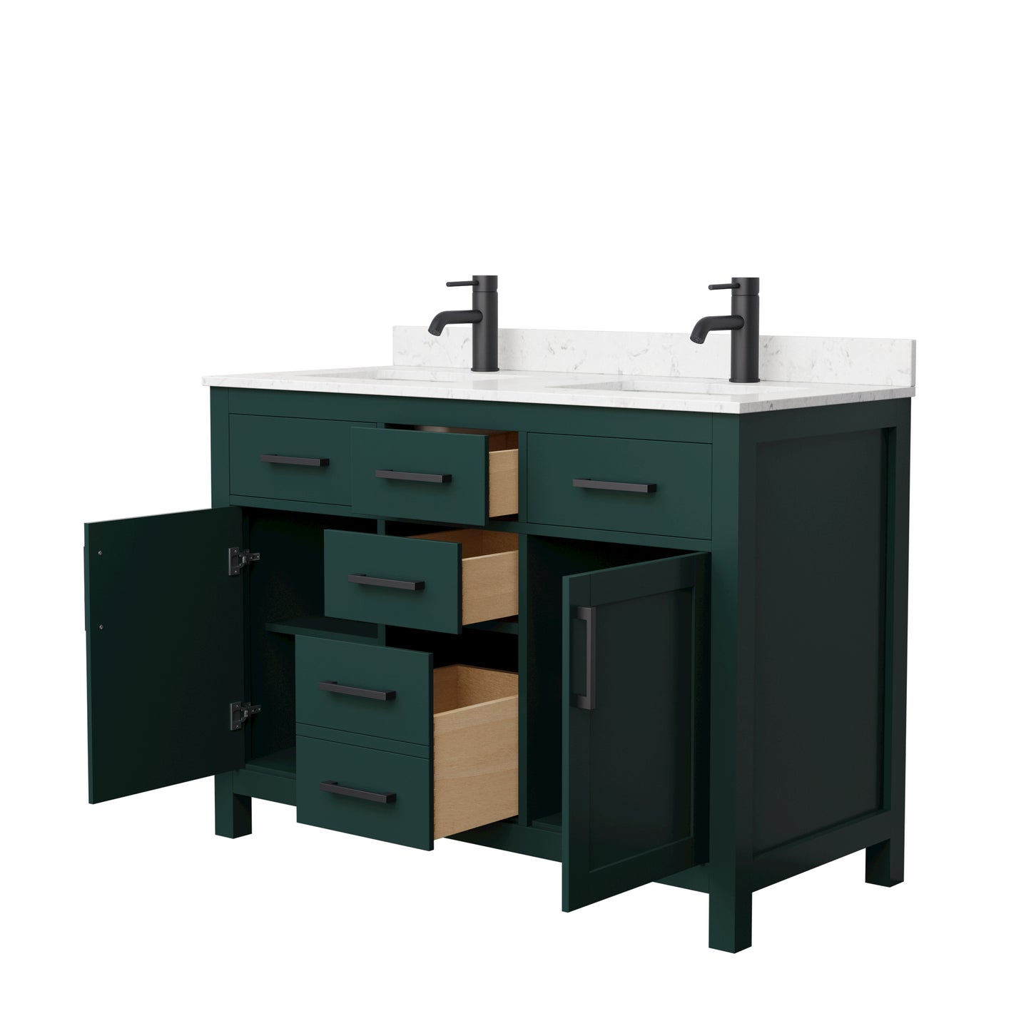 Beckett 48" Double Vanity in Green, Carrara Cultured Marble Top, Black Trim