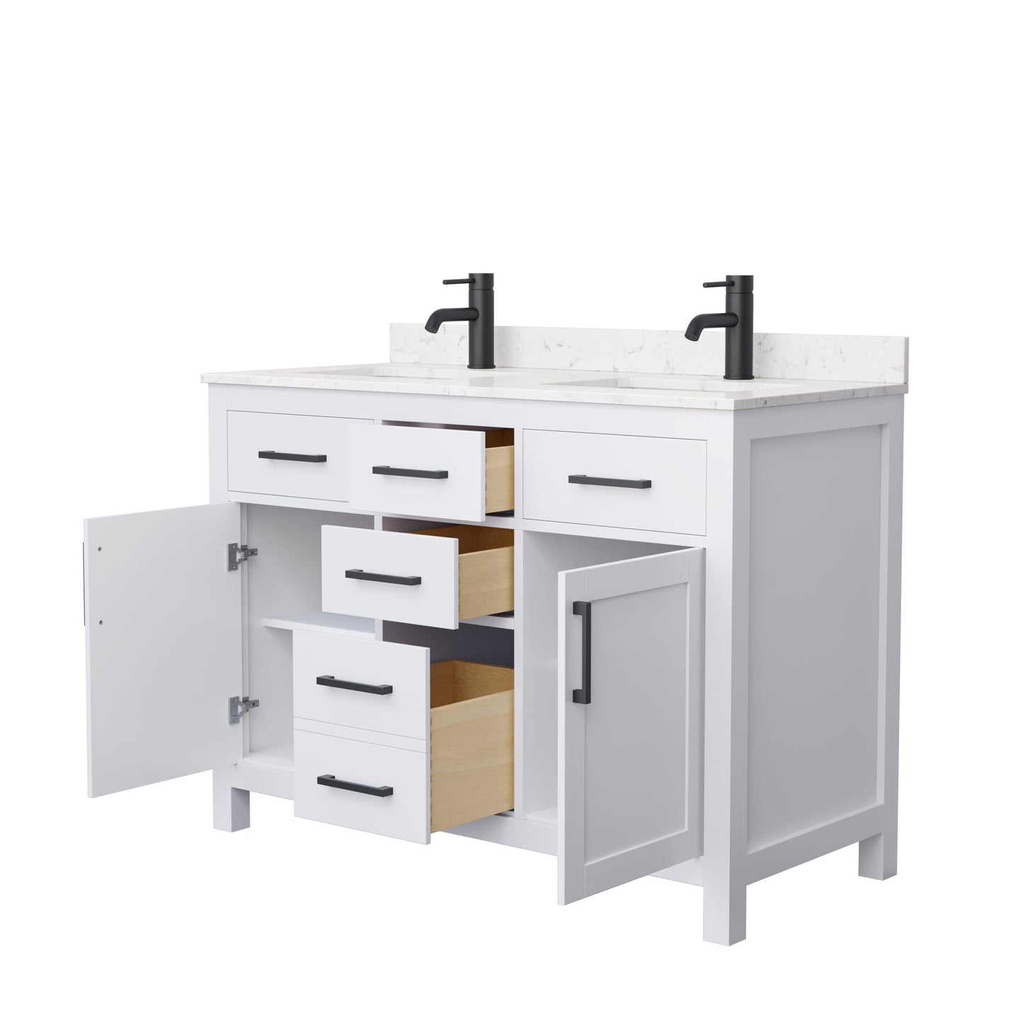 Beckett 48" Double Vanity in White, Carrara Cultured Marble Top, Black Trim