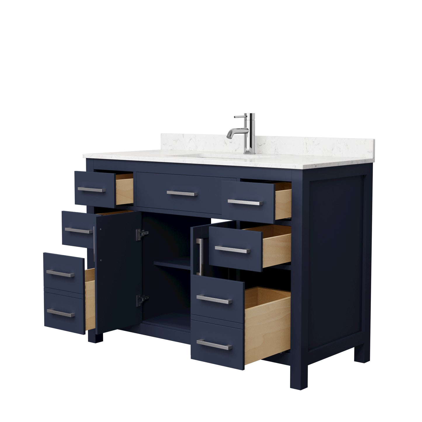 Beckett 48" Single Vanity in Dark Blue, Carrara Cultured Marble Top, Nickel Trim