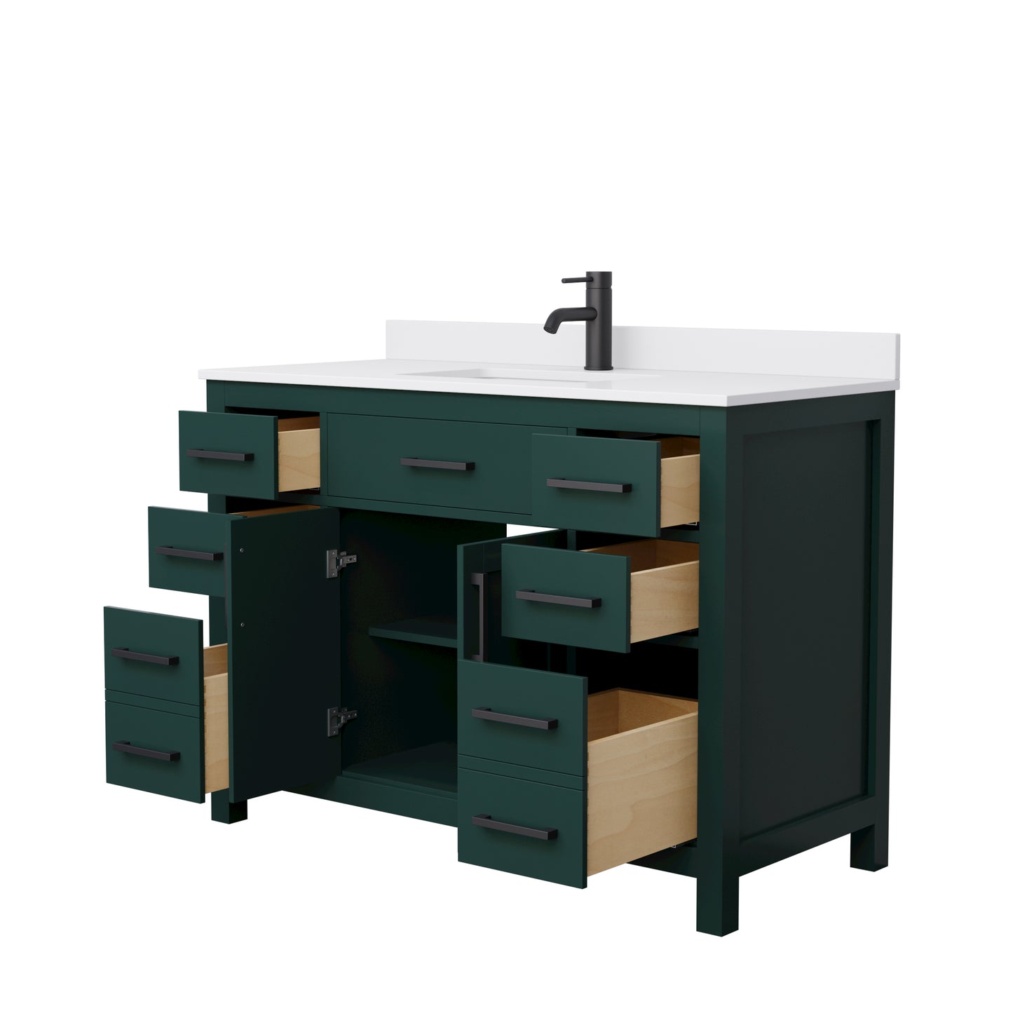 Beckett 48" Single Vanity in Green, White Cultured Marble Top, Black Trim