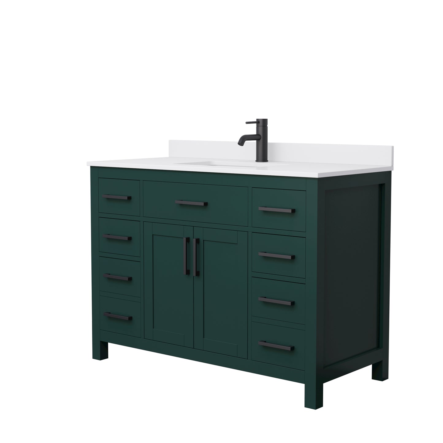 Beckett 48" Single Vanity in Green, White Cultured Marble Top, Black Trim