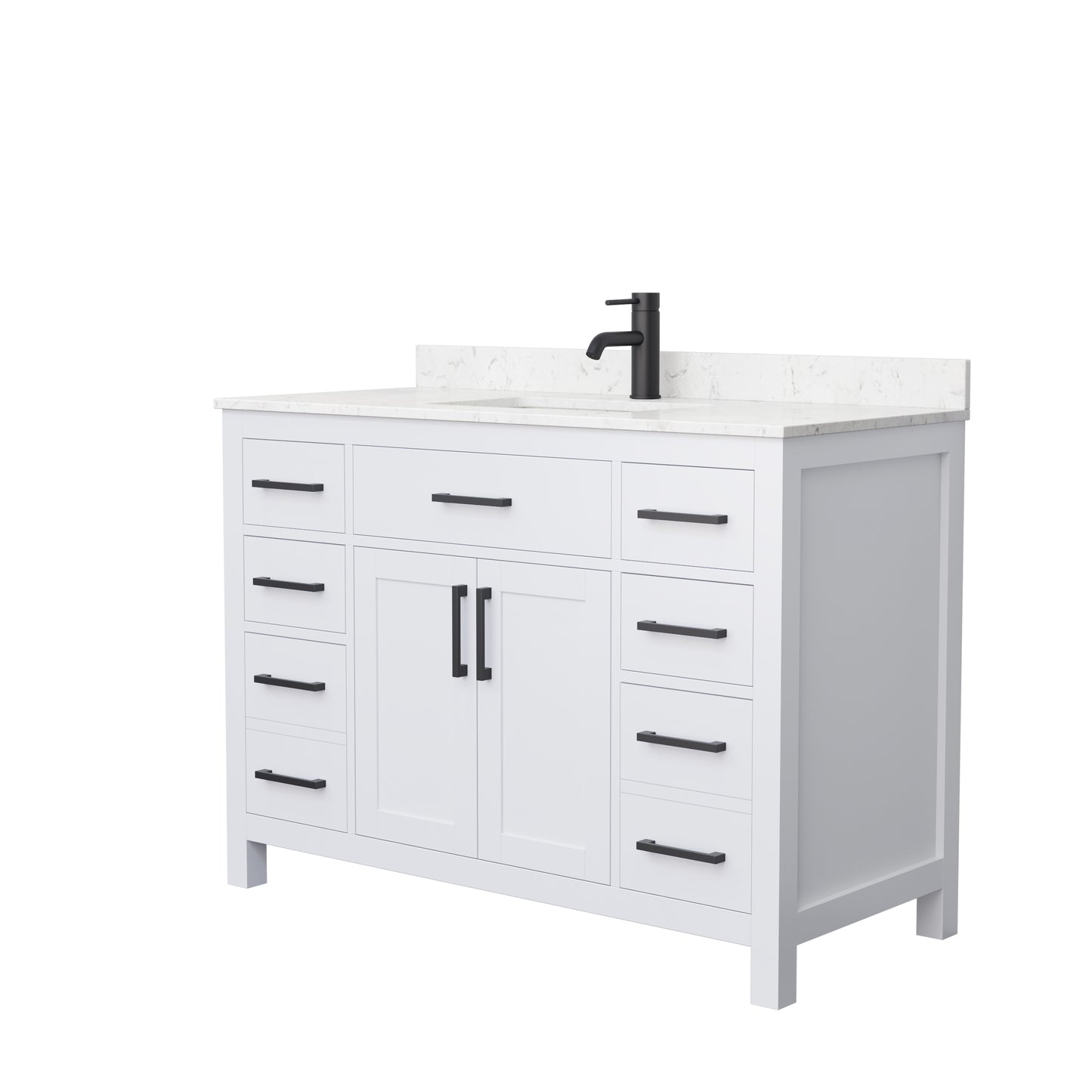 Beckett 48" Single Vanity in White, Carrara Cultured Marble Top, Black Trim