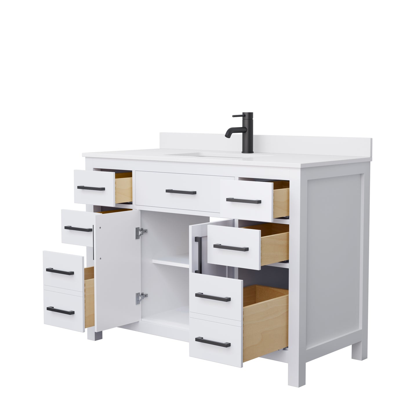 Beckett 48" Single Vanity in White, White Cultured Marble Top, Black Trim