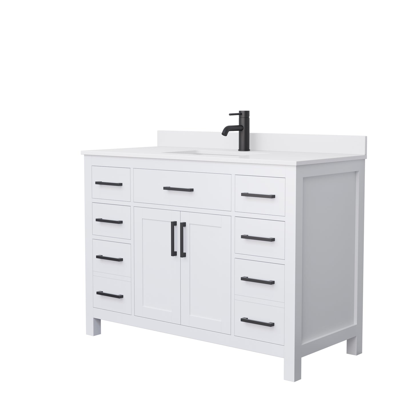 Beckett 48" Single Vanity in White, White Cultured Marble Top, Black Trim