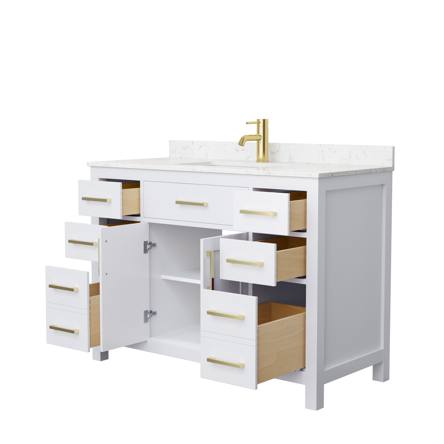 Beckett 48" Single Vanity in White, Carrara Cultured Marble Top, Gold Trim