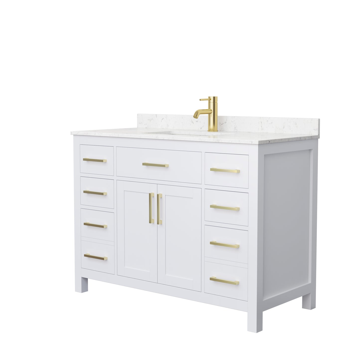 Beckett 48" Single Vanity in White, Carrara Cultured Marble Top, Gold Trim