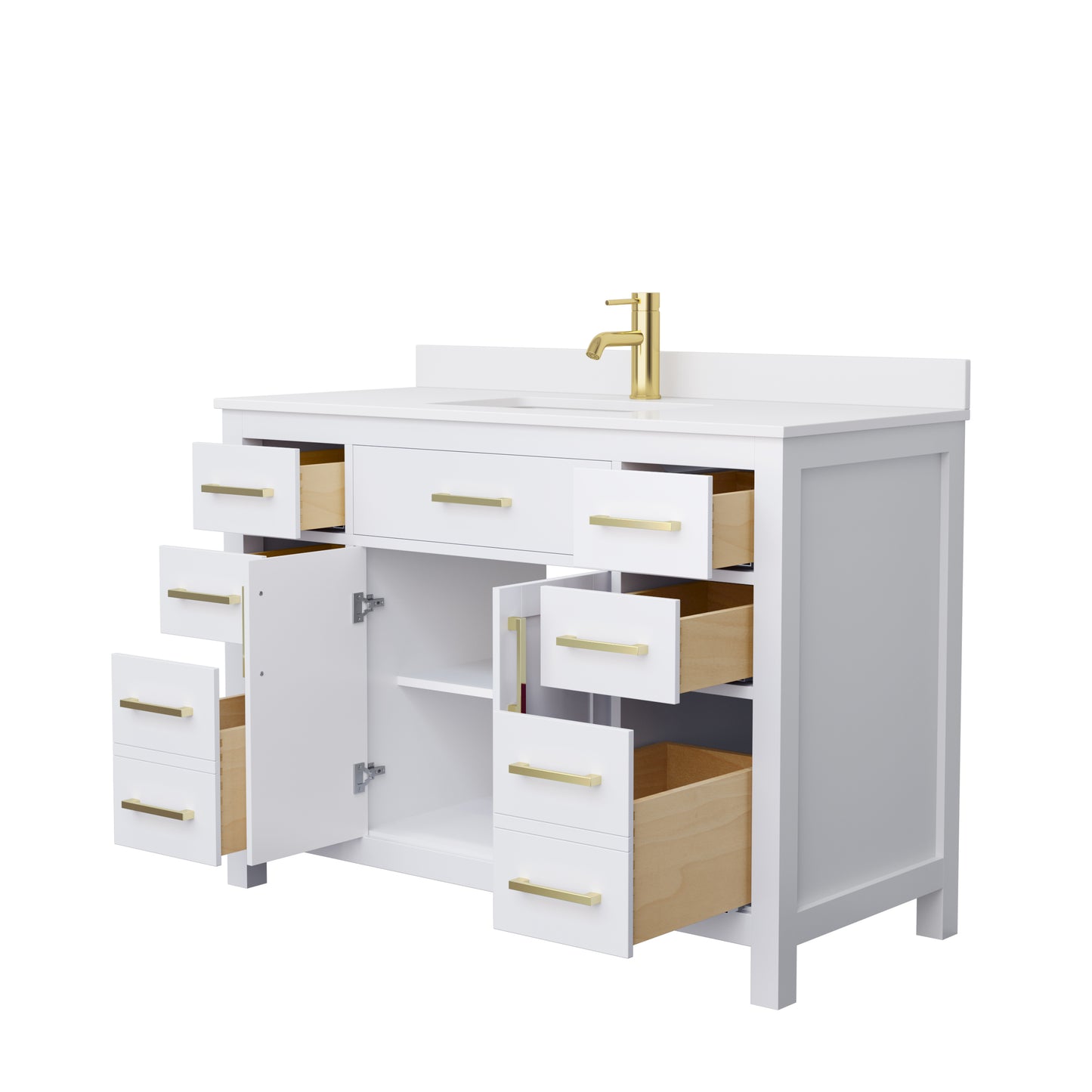 Beckett 48" Single Vanity in White, White Cultured Marble Top, Gold Trim